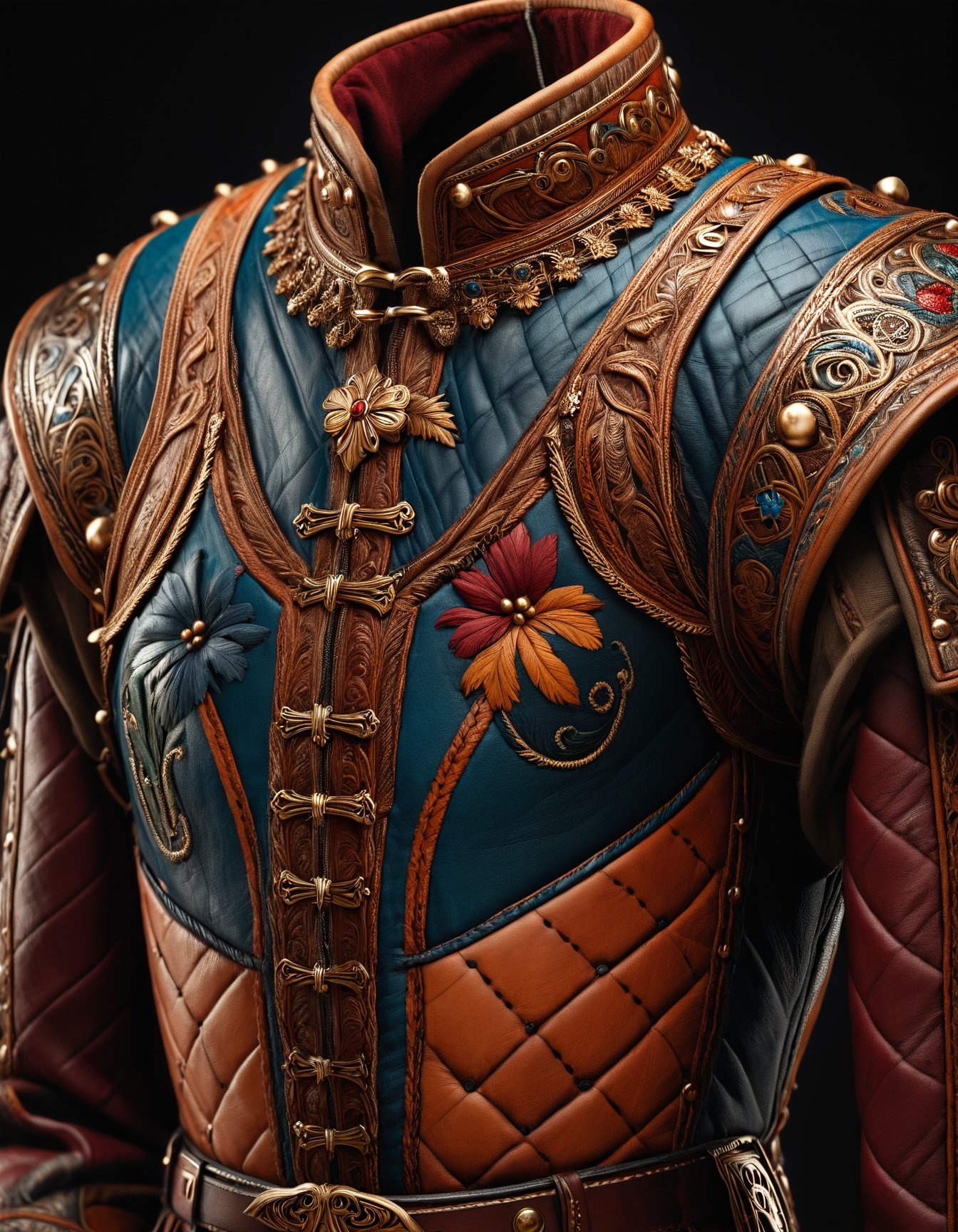 product photography of a colorful leather garb,  zavy-lndskncht,  masterpiece on Tensor.Art