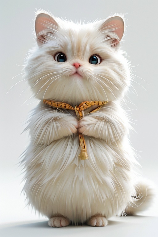 Best quality,masterpiece,ultra high res,(photorealistic:1.4),4k,finely detailed,cute, no humans, white background, simple background, realistic, animal focus, looking at viewer, whiskers, animal, fluffy, solo, cat, white fur,full_body, <lora:cute:0.7>