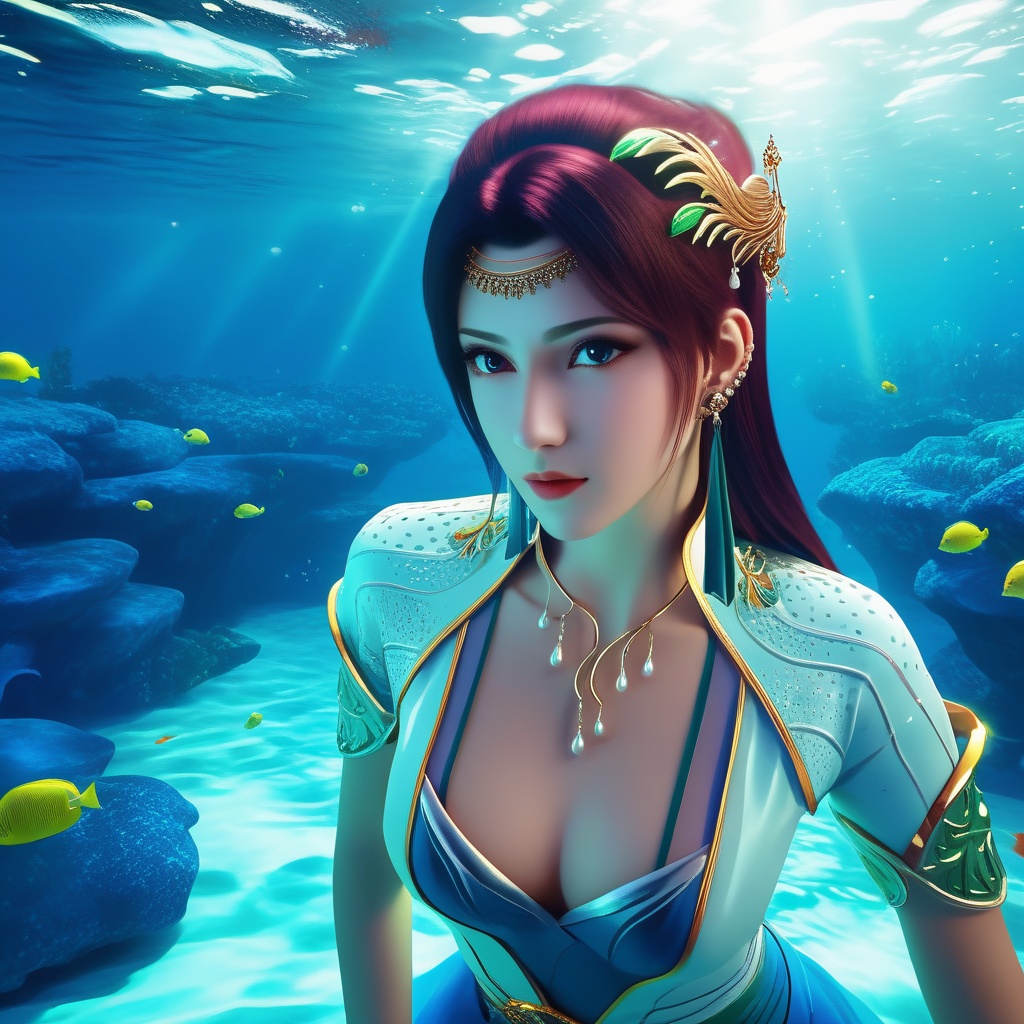 <lora:786-DA-XL-斗破苍穹-云韵-绿服:0.8>, (,1girl, ,best quality, ),looking at viewer,masterpiece, ((((, solo,  , ,solo focus, ,underwater, )))) ,ultra realistic 8k cg,   clean, masterpiece,     cinematic lighting, cinematic bloom,  (( , )),, , unreal, science fiction, luxury, jewelry, diamond, gold, pearl, gem, sapphire, ruby, emerald, intricate detail, delicate pattern, charming, alluring, seductive, erotic, enchanting, hair ornament, necklace, earrings, bracelet, armlet,,(cleavage),,