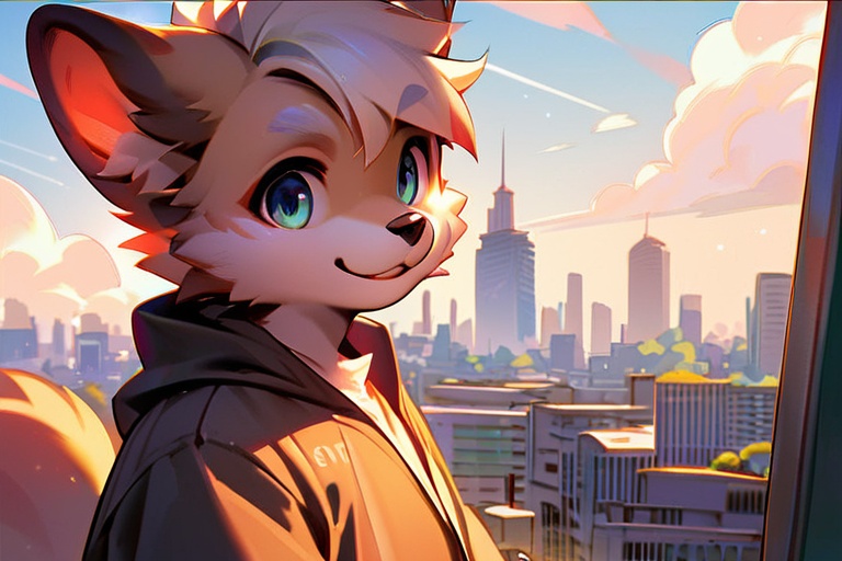 <lora:PFD-FurryDiffusionV1.1.0:0.78>,score_9,score_8 up,score_furry,furry,type furry normal,smile,comic,in summer,city,looking_at_viewer,medium_shot,