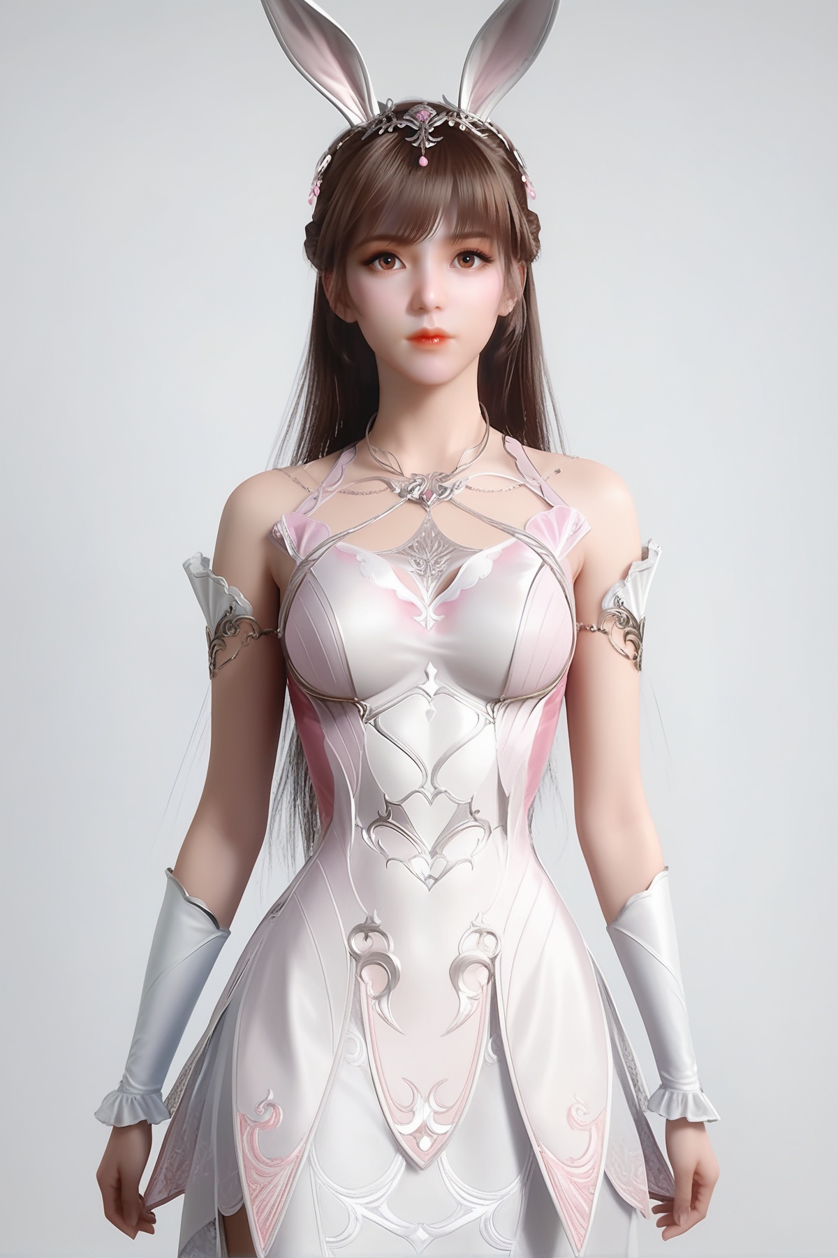 score_9,score_8_up,score_7_up,<lora:wy_xiaowu_fh_XL7.6:0.8>,1girl,long hair,breast,medium breast,hair_ornament,dress,bunny ears,brown hair,brown eyes,pink dress,simple background,white_background,cowboy_shot,