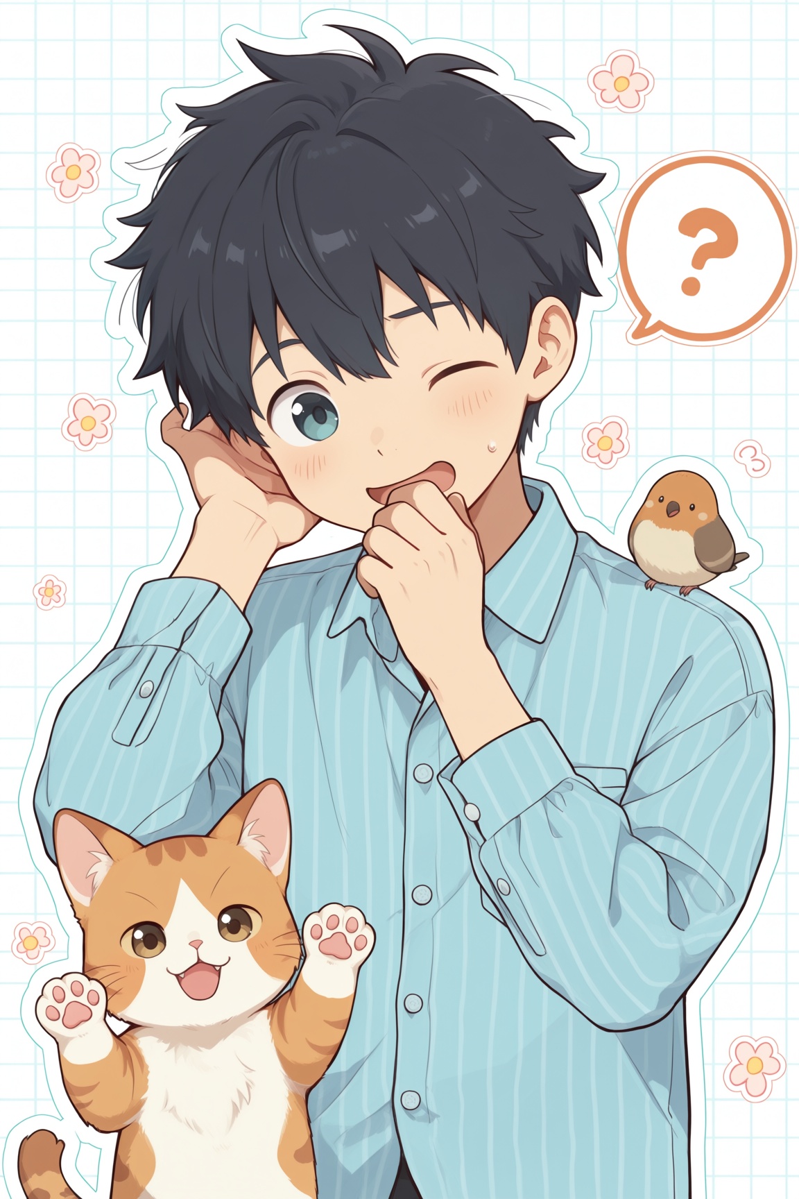 1boy,  short black hair,  one eye closed on Tensor.Art