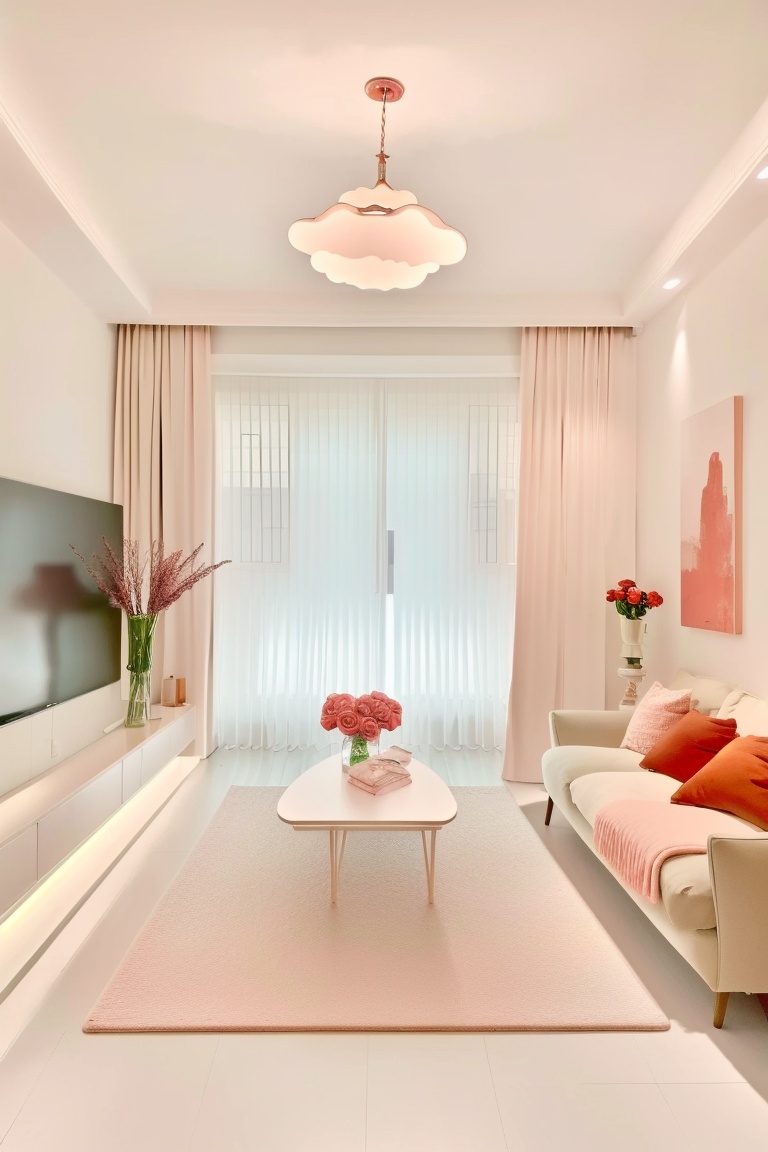 ((HRD, HUD, 8K)),((masterpiece, best quality)), highly detailed, soft light,Parlour, no humans, couch, flower, table, indoors, curtains, scenery, vase, window, lamp, plant, pillow, carpet, red flower, rose, rug, cushion, book, painting (object), chair, <lora:20240326-1711424345012:1>
