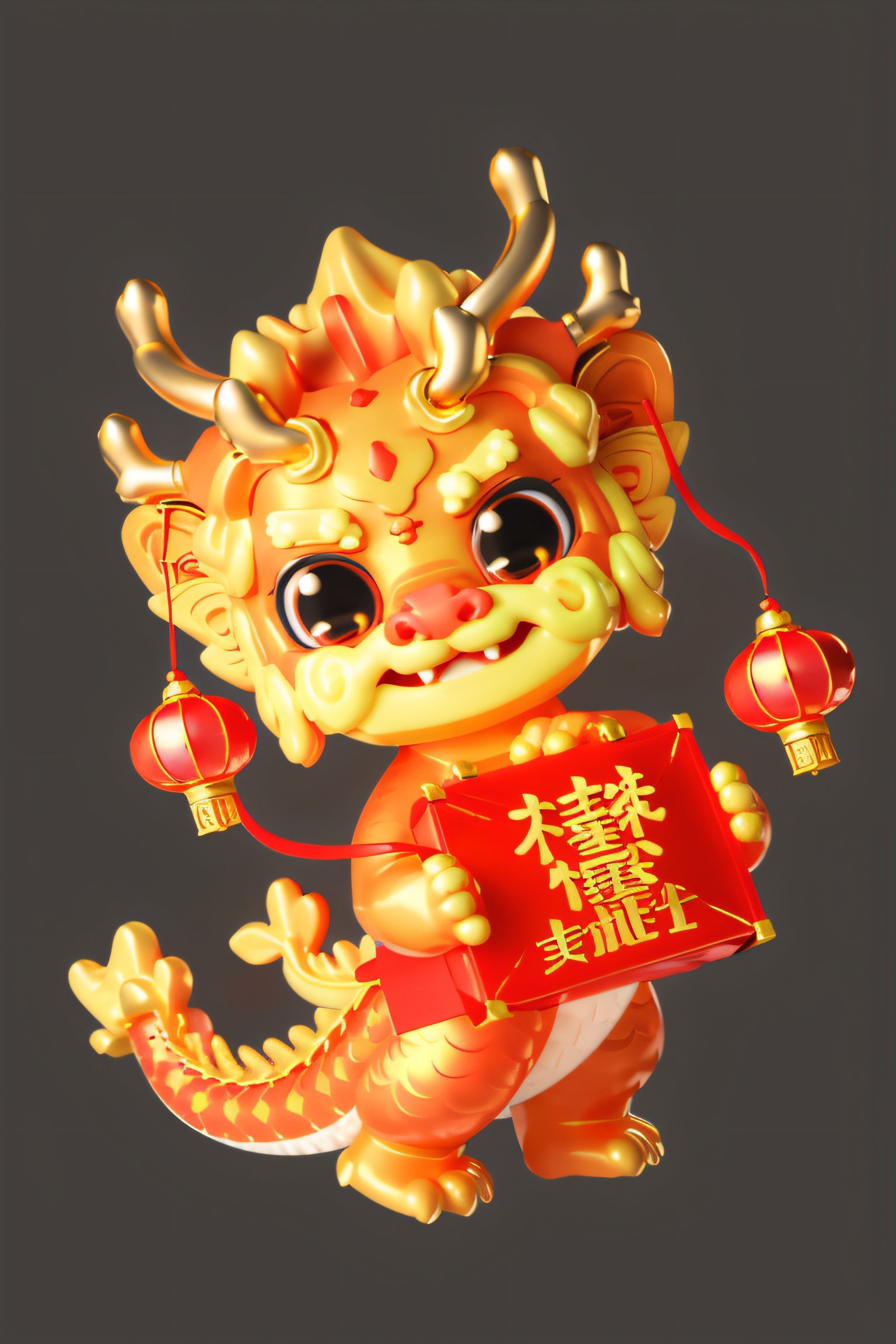 A cartoon dragon,Pixar,Blind box,best quality,smile,Chinese New Year,New Year atmosphere,Laughter,light and shadow,transparent,white background,<lora:2024:0.9>,