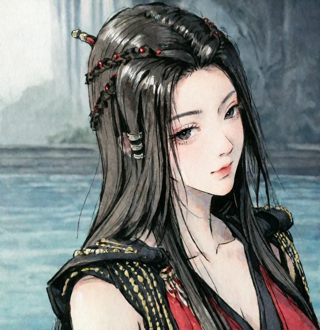 ((very awa)),solo,highly detailed,(best quality),((masterpiece)),1girl,chi,<lora:鸽正则nbXL:0.2>,ge,<lora:chi正则100nbXL:0.8>,traditional media,painting \(medium\),watercolor \(medium\),looking_at_viewer,<lora:元瑶nbXL:0.8>,yuanyao,long hair,hair ornament,cowboy_shot,