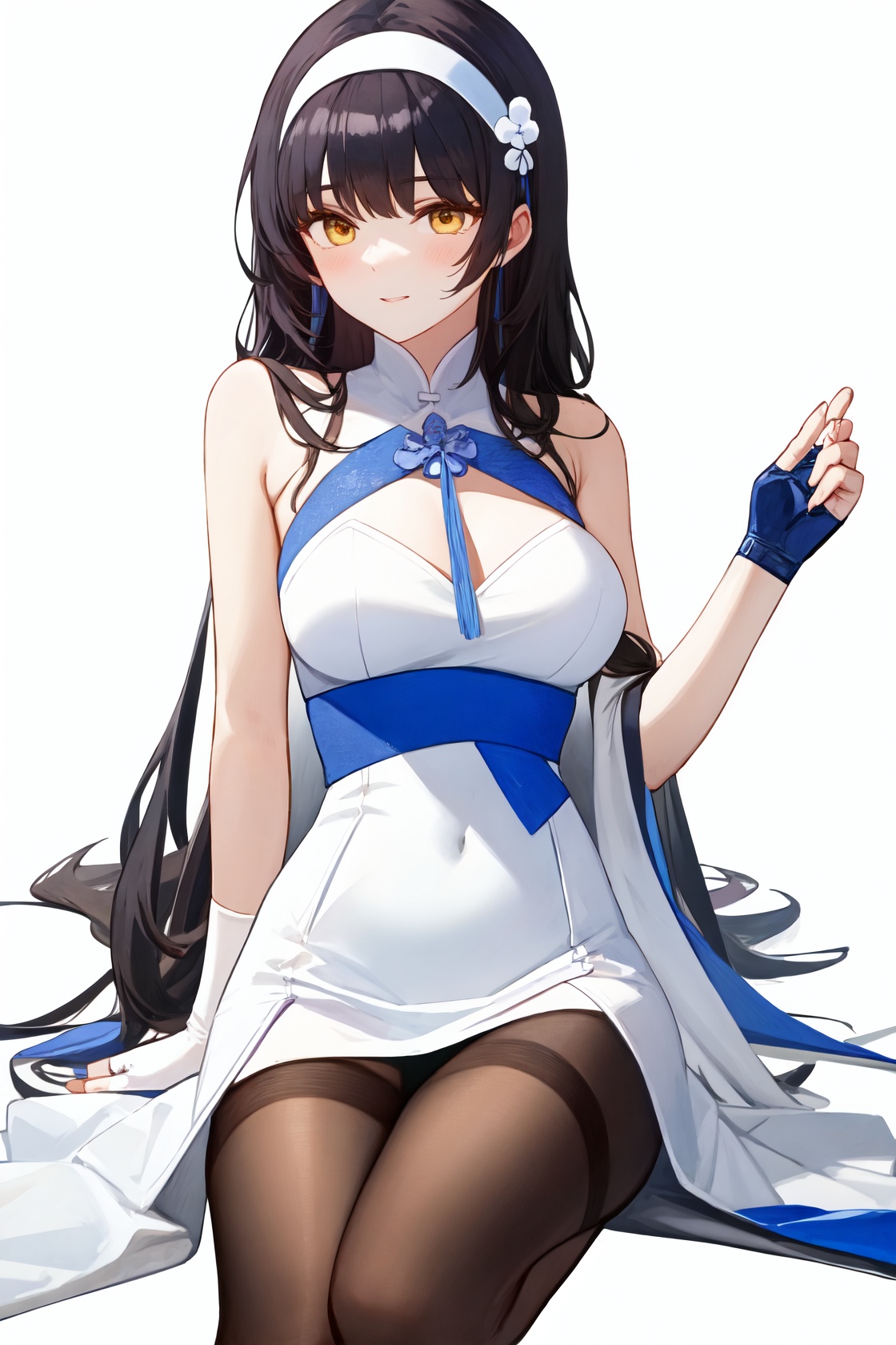 <lora:nai3画风bysdlion-000035:1:lbw=OUTS>,<lora:少前95-000011:1:lbw=char>,shaoqian95,1girl,white gloves,fingerless gloves,black pantyhose,hairband,white dress,white skirt,, (masterpiece,best quality,high quality:1.4),absurdres,