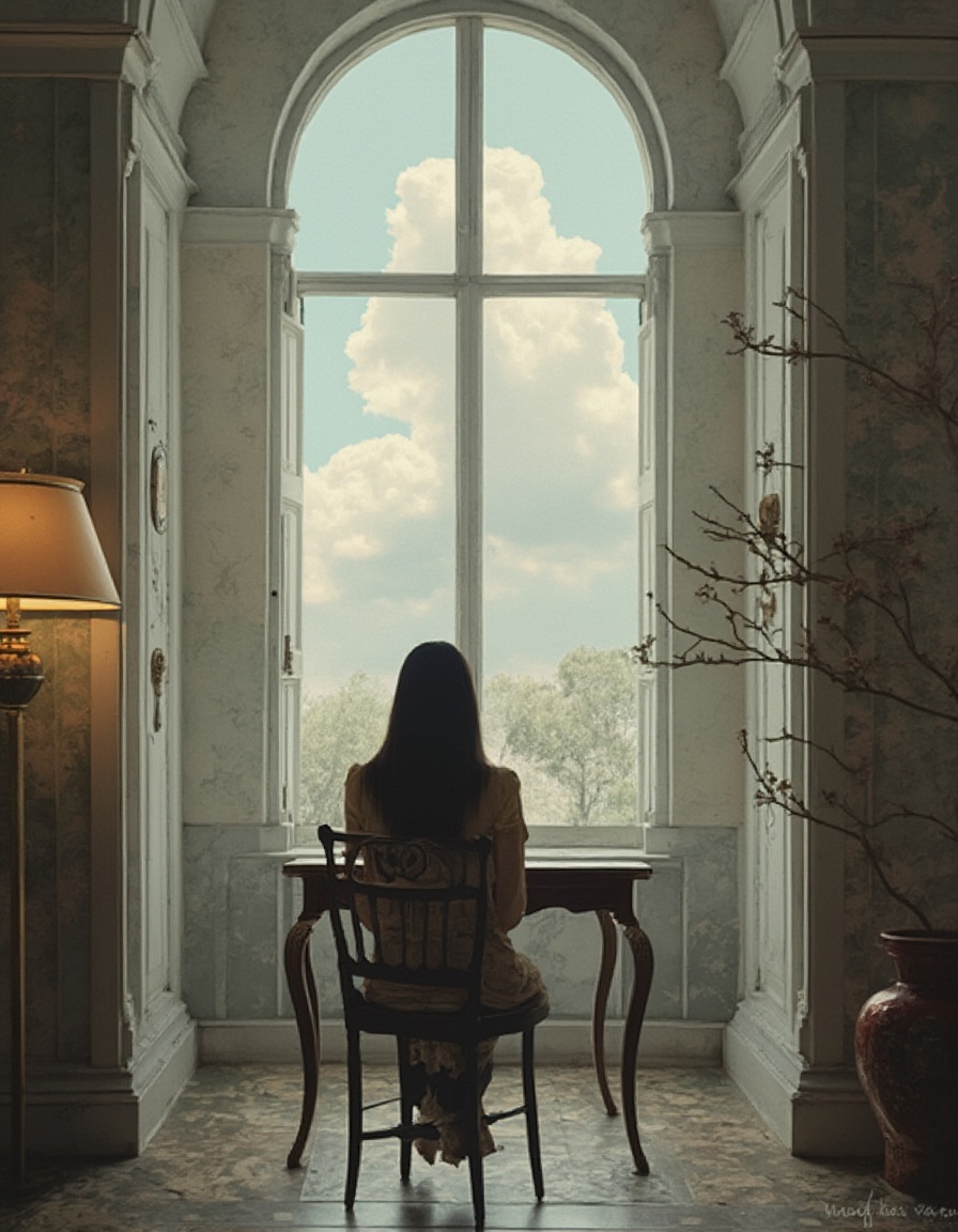 architecture,  black hair,  chair on Tensor.Art
