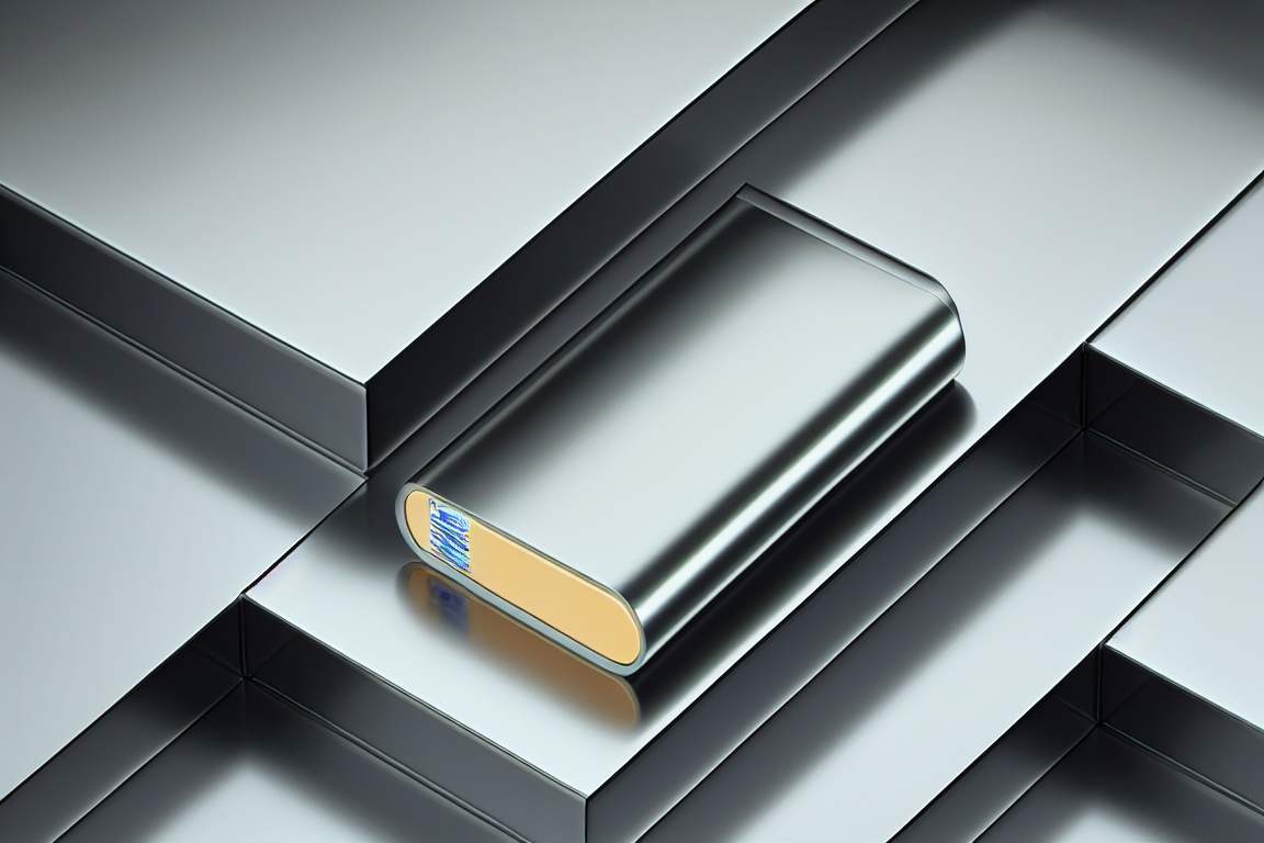 gaoji,A silver power bank is placed on the background of space,and the picture is composed of various geometric shapes,<lora:gaoji-V1:1>,