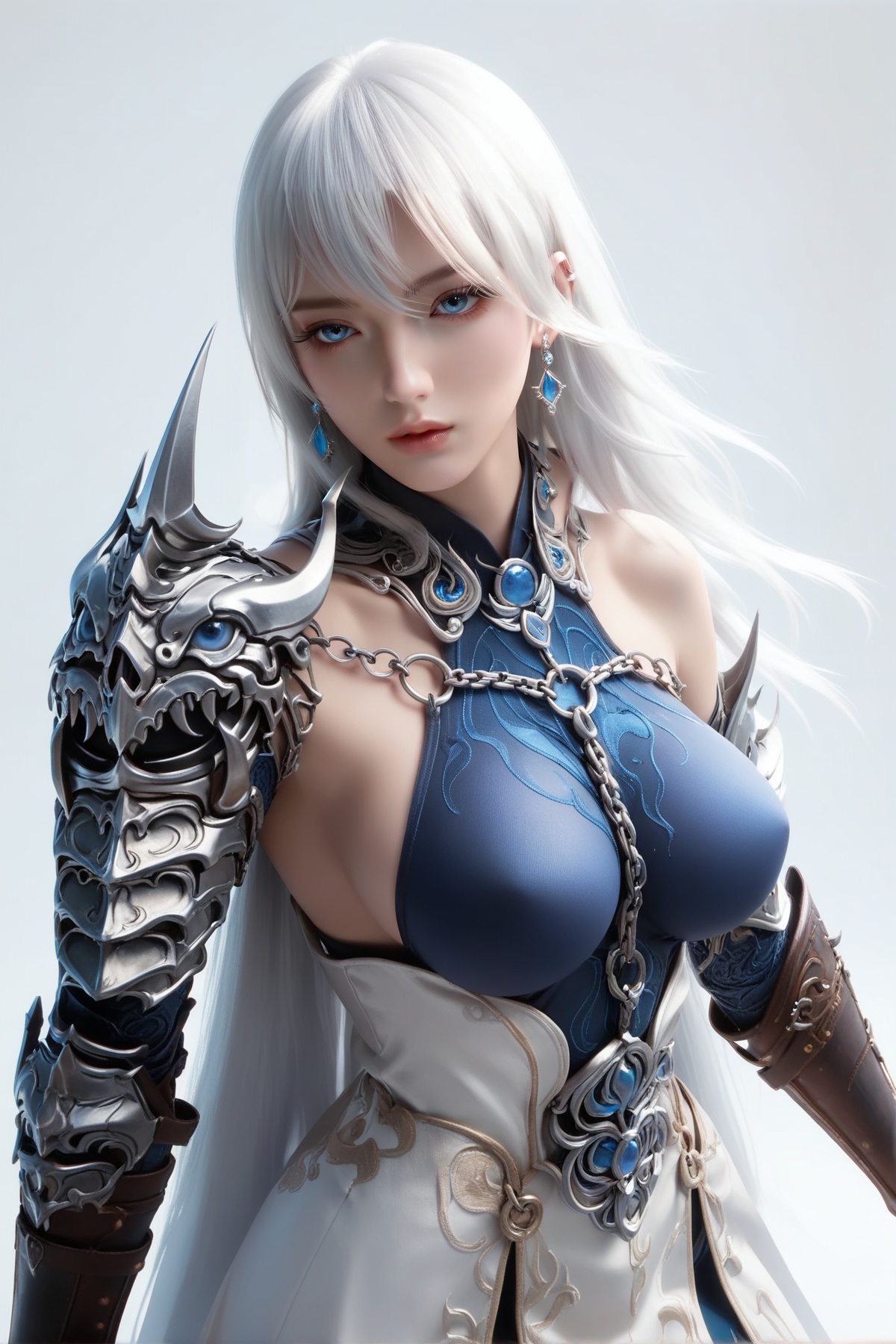 score_9,score_8_up,score_7_up,<lora:wy_jiyingying_ymhx_XL7.0:0.8>,1girl,long hair,breast,big breasts,earrings,hair_ornament,armor,white hair,blue eyes,simple background,white_background,cowboy_shot,