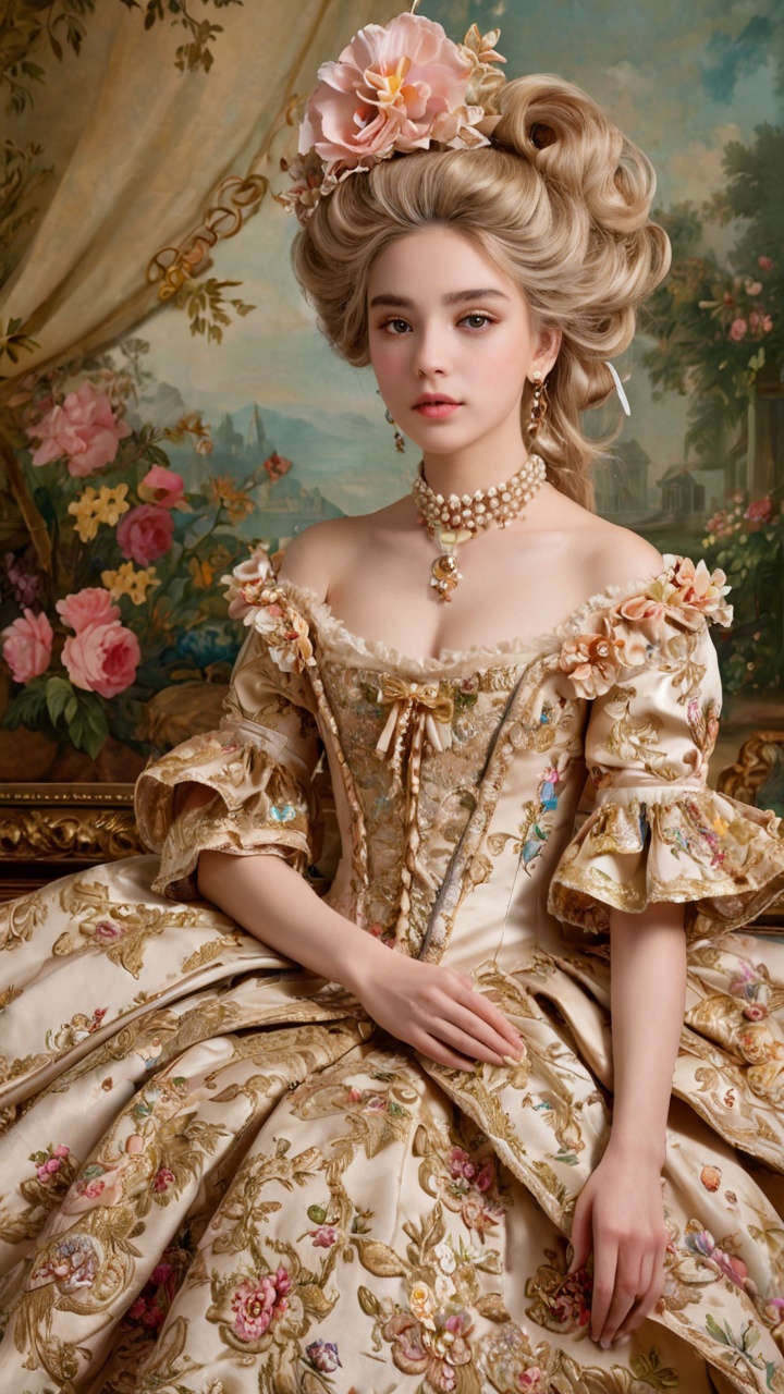 Delicate girl,  black eyes,  flowers on Tensor.Art
