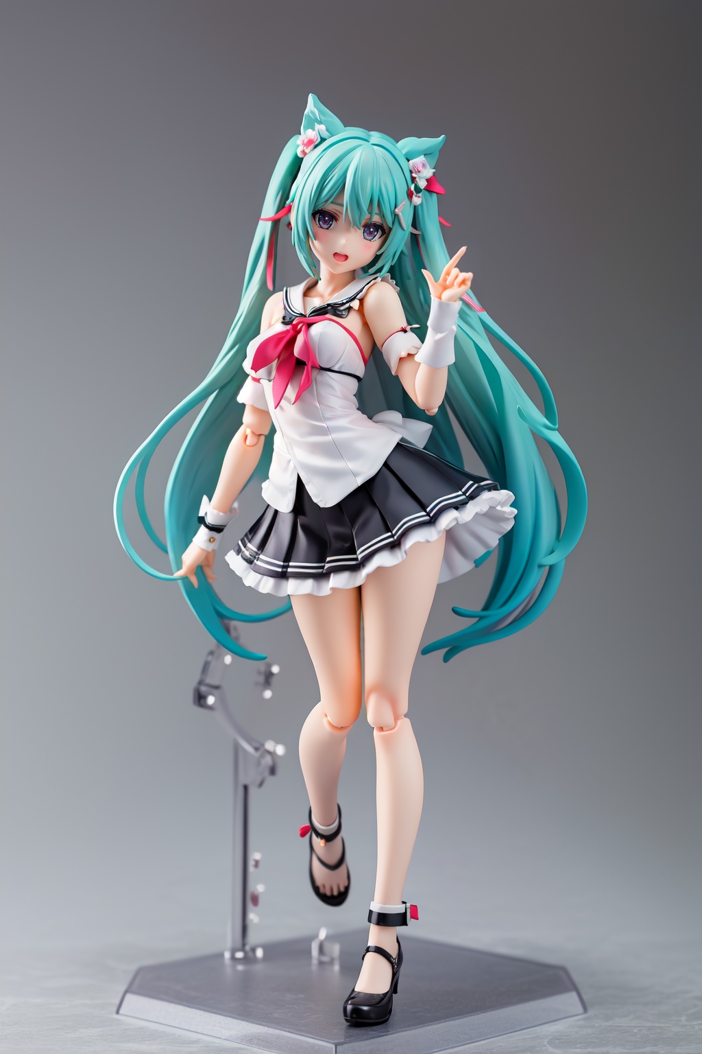 (masterpiece, best quality, absurdres:1.2), photo of a highly detailed (figma) of (hastune miku:1.2), 1girl, solo, [realistic], rendered in blender,figma,