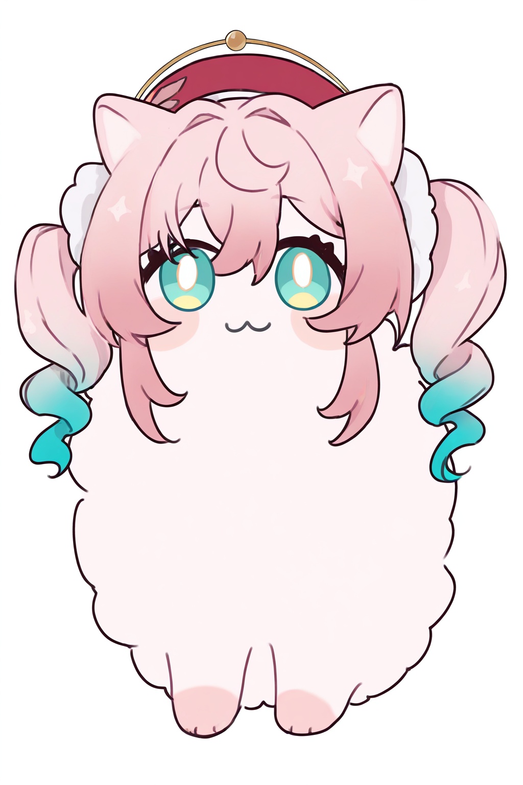 fonnjinn\(honkai:star rail\),fonnjinn\(honkai:star rail\), virtual youtuber, animalization, pink hair, 1girl, solo, multicolored hair, :3, white background, twintails, hat, animal ears, looking at viewer, simple background, gradient hair, beret, full body, red headwear
