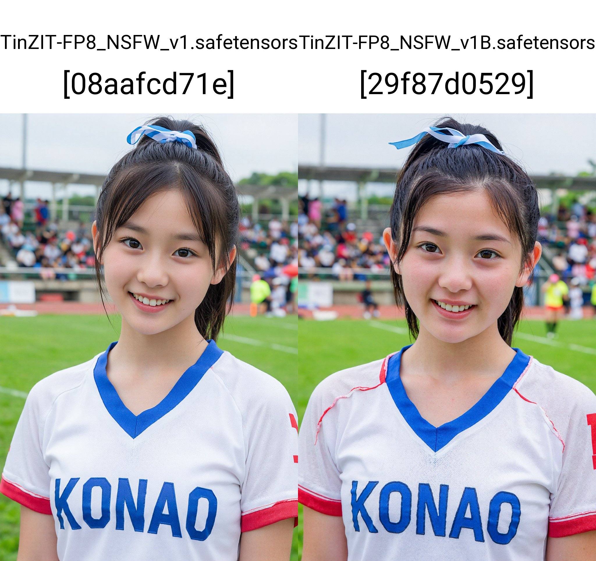 A young Asian female,  approximately 18-22 years old,  smiling directly at the viewer. She is wearing a white athletic t-s...
