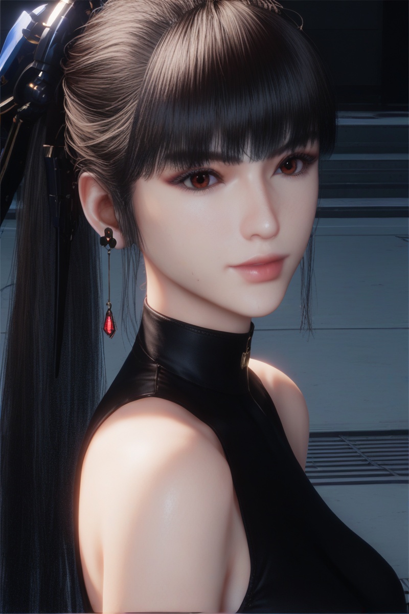 EVE,<lora:EVEXL:0.8>,score_9,score_8_up,source_anime,score_7_up,Dark light,dark scene,highly detailed,ultra-high resolution,32K UHD,sharp focus,best-quality,masterpiece,golden hour,unconventional supreme masterpiece,masterful details,temperate atmosphere,with a high-end texture,in the style of fashion photography,Dynamic Angle,(Dynamic posture:1.1),1girl,medium breasts,looking at viewer,pale skin,