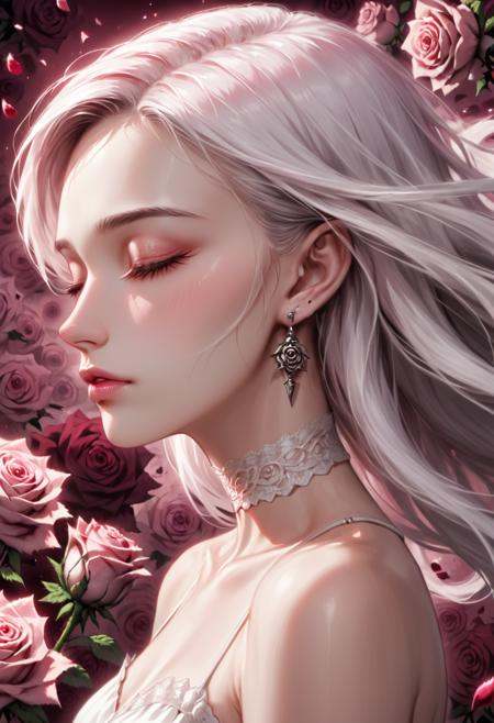 pink rose background,  profile,  close shot on Tensor.Art