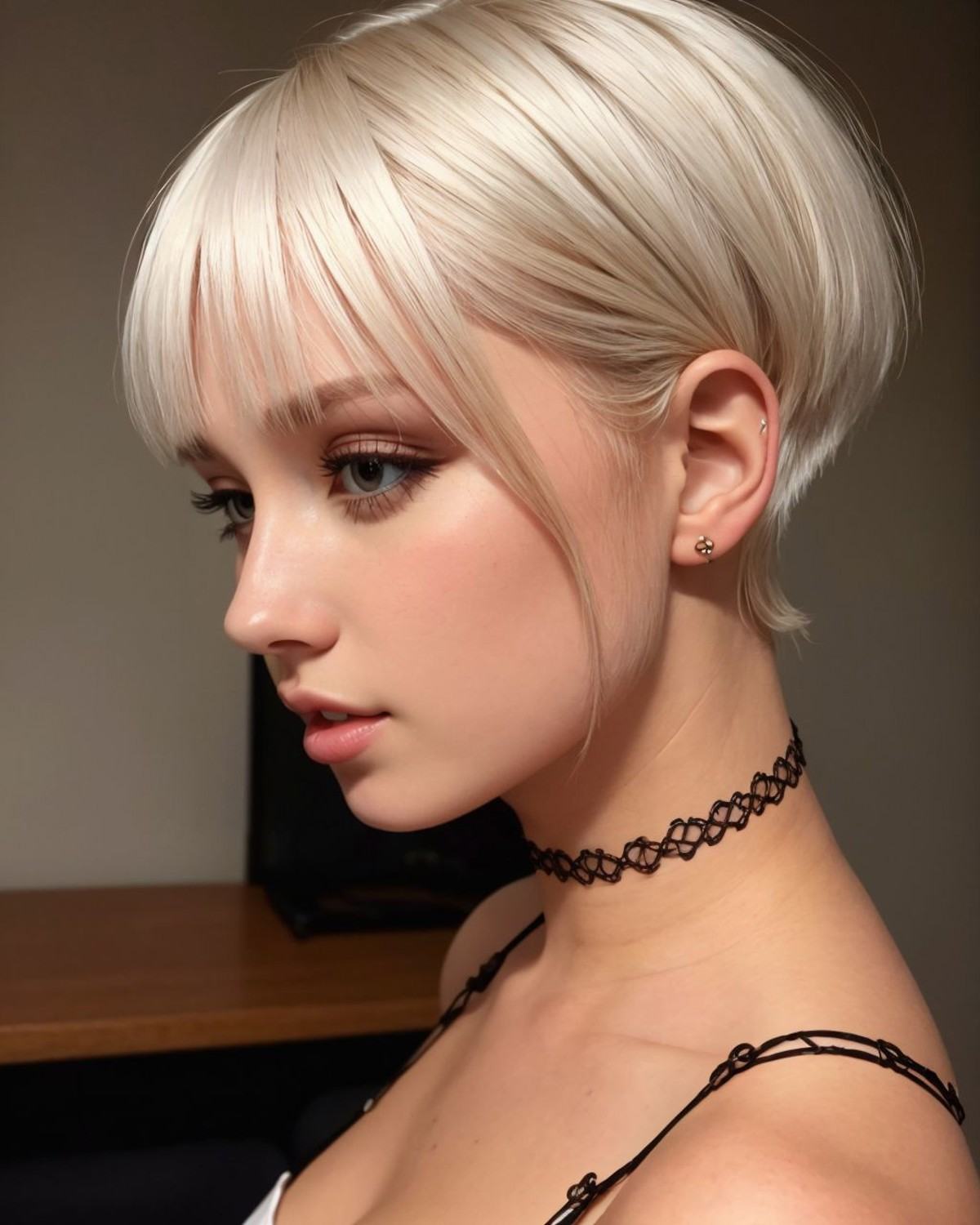 photo of a woman,  white hair pulled back,  long bangs on Tensor.Art