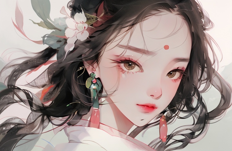 1girl,solo,jewelry,earrings,long hair,portrait,looking at viewer,<lora:Ancient beauty_古风美人:1.2>,