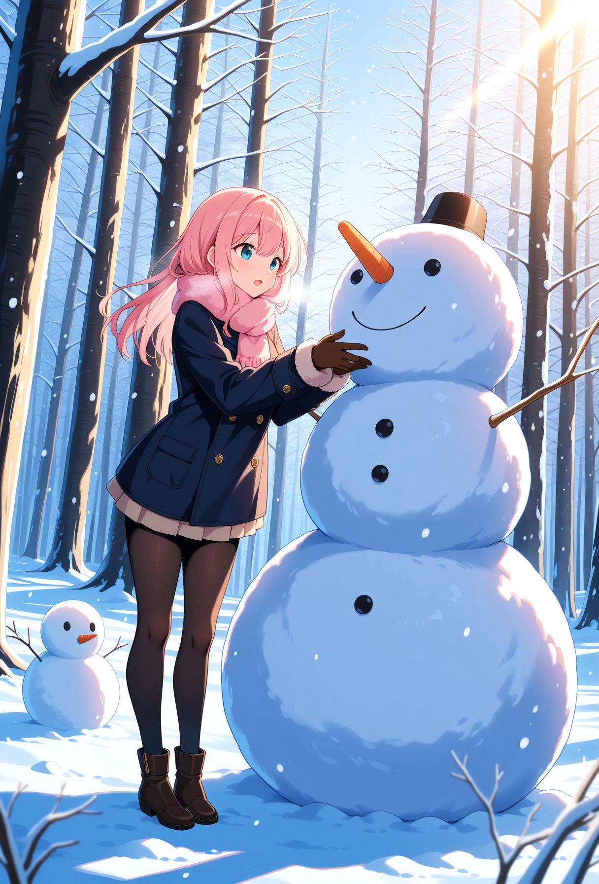 1girl,  winter,  snowman on Tensor.Art