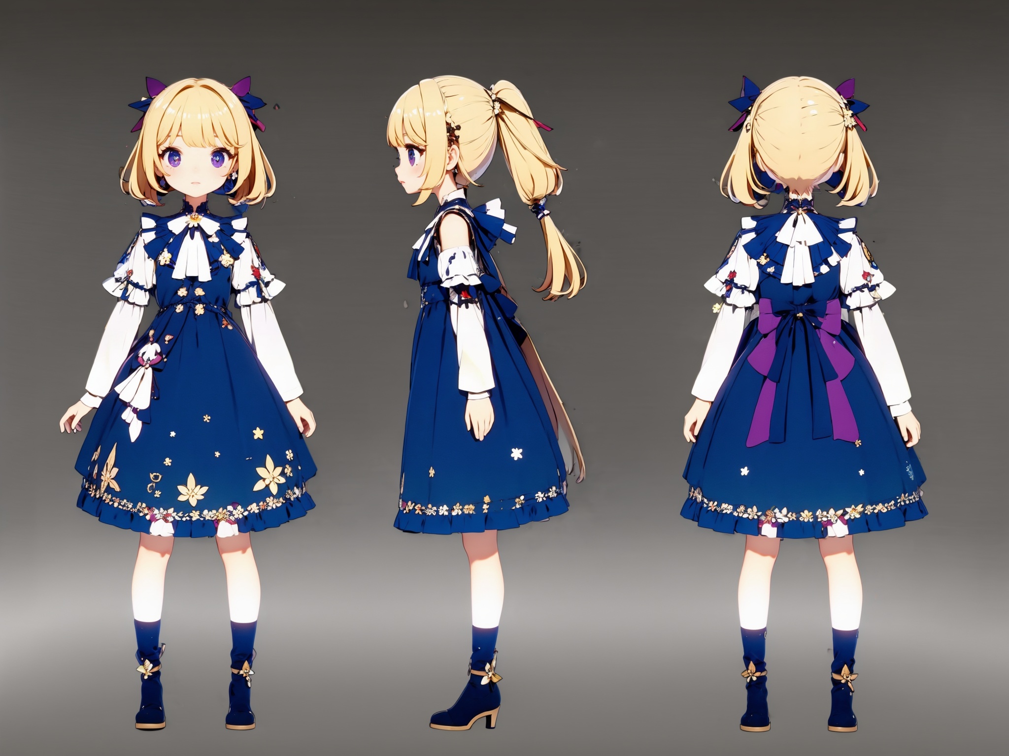 1girl,chibi,dress,multiple views, <lora:AgainGameStyleMultiView_v1:1>