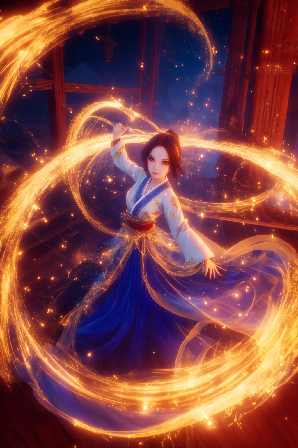 golden-aura,using golden-magic,golden-magic,ancient-costume,dancing,fighting stance,1girl,solo,<lora:magic_fighting_golden_768_dreamshaper_8:0.8>,