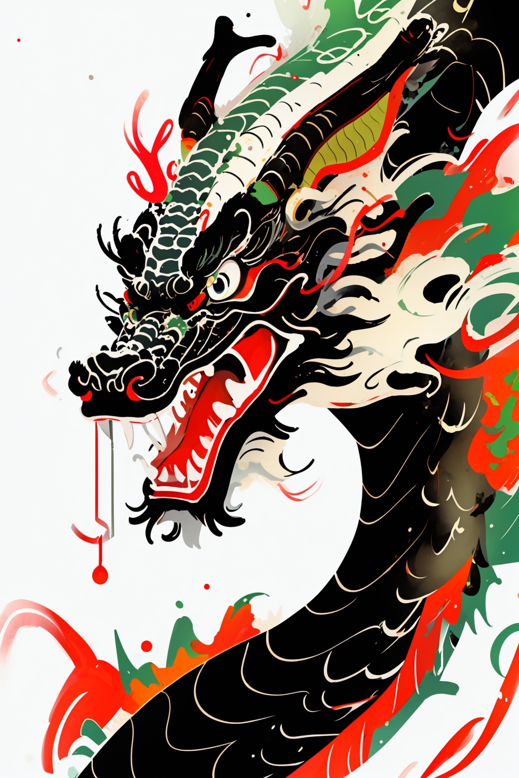 hcml,solo,open mouth,teeth,no humans,whiskers,eastern dragon,upper body,  <lora:幻彩墨龙-000008:0.8>