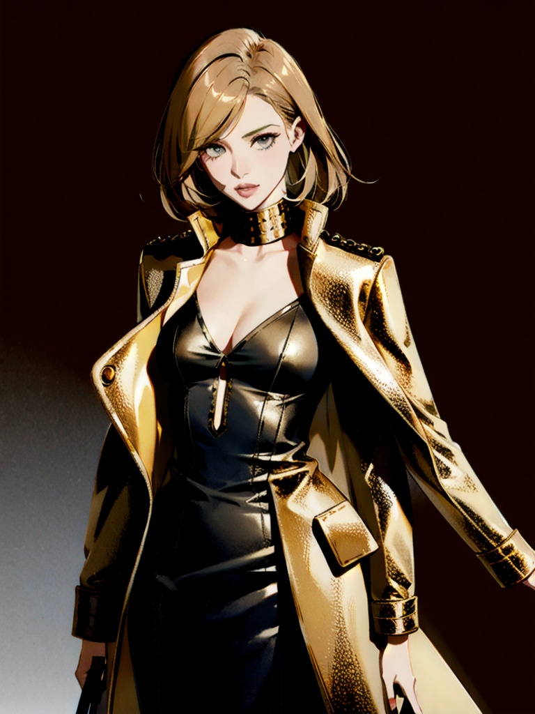 (1girl),Balmain leather jacket with gold-tone buttons and a cropped silhouette