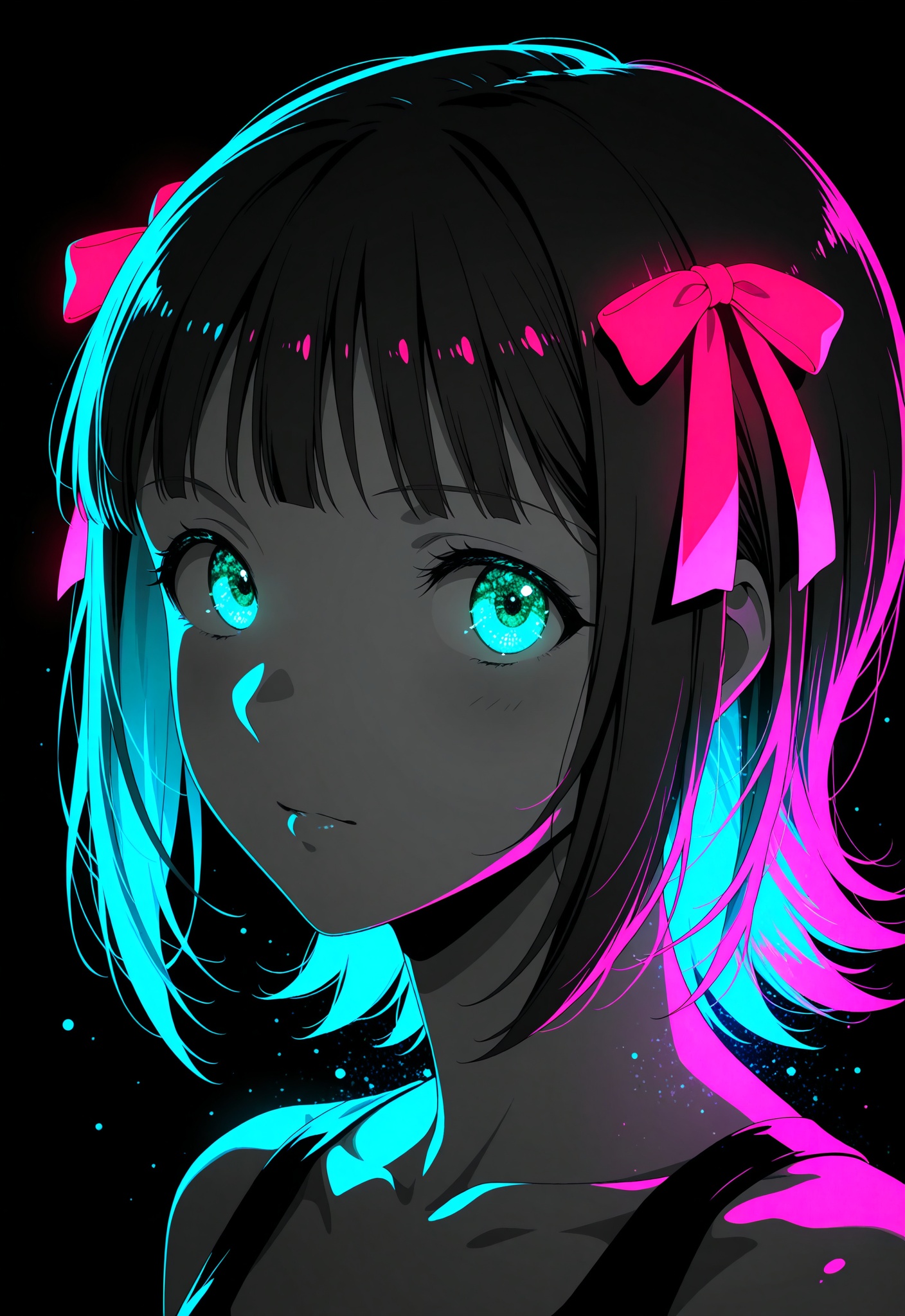 amami haruka,  limited palette,  black background on Tensor.Art