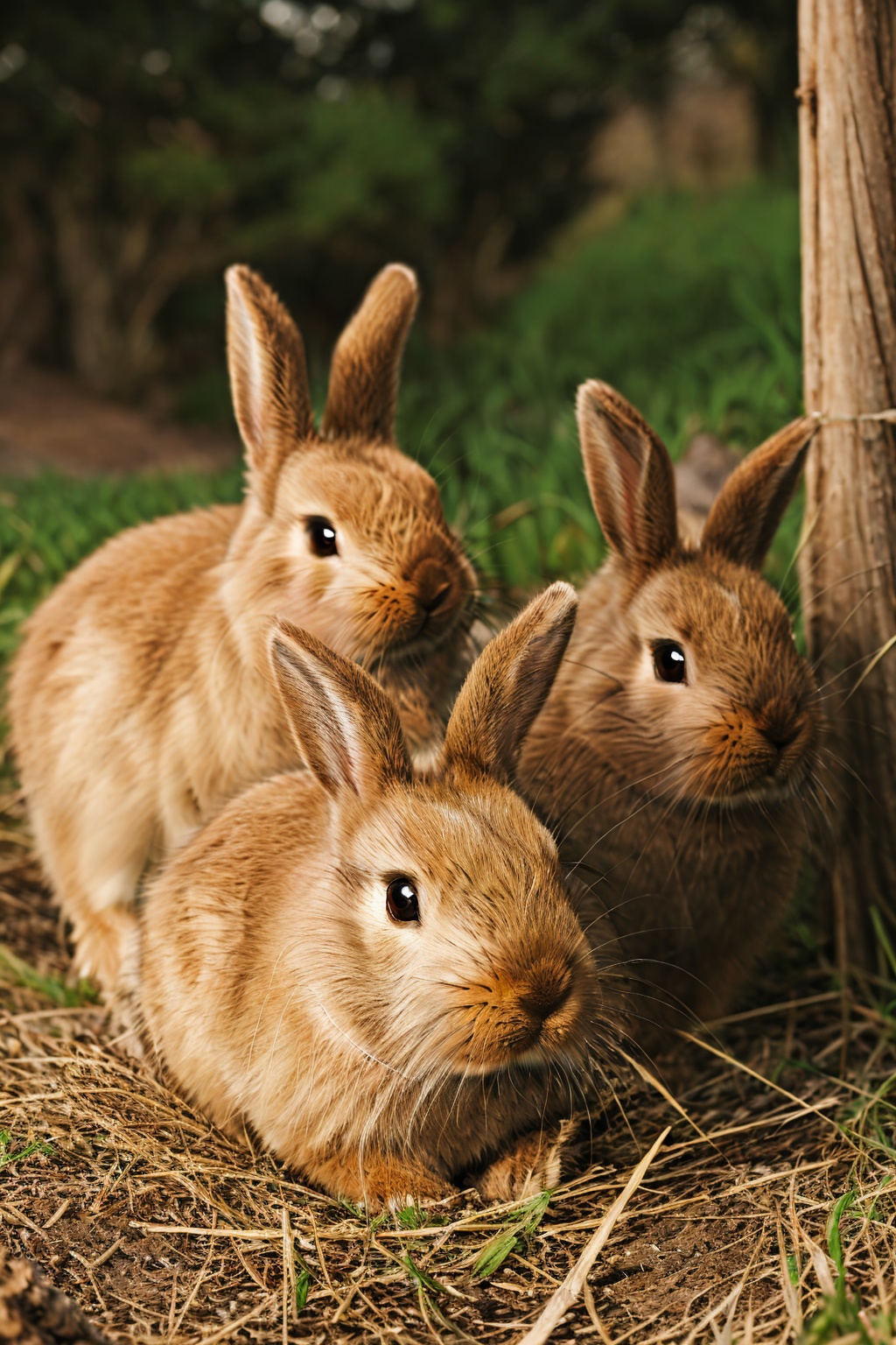 <lora:tutututu_20240119010100-000008:0.8>,brown rabbits,soft light,Three rabbits,lined up,tutututu,animal portrait,close-up,furry,long ears,masterpiece,best quality,