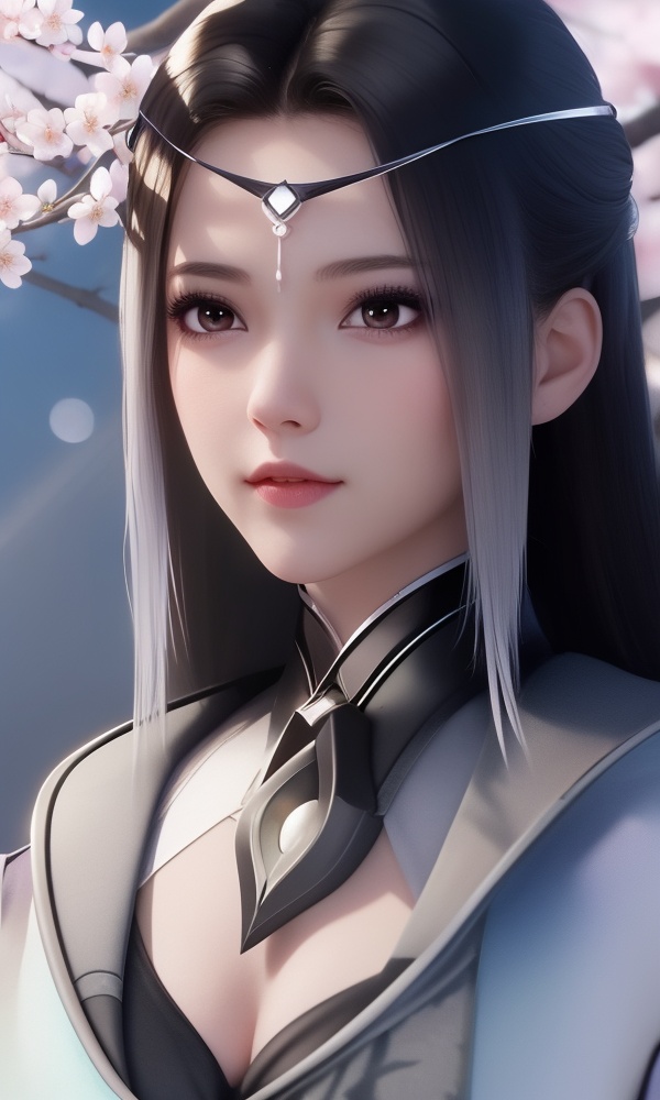 (,1girl, ,best quality, ),looking at viewer, <lora:405-DA-太一剑仙传-孤傲雪:0.8> ,, ,masterpiece,(( , )),, realistic,science fiction,mole,,ultra realistic 8k cg,     ,cherry blossoms,,night, night sky, crescent moon, moonlight,,(facing viewer, looking at viewer, , ),  (()), (),
