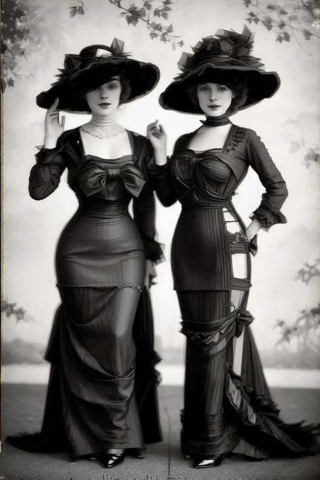 vintage photo of sexy ladies wearing black dresses and hats,  posing 1910_dr3ss on Tensor.Art