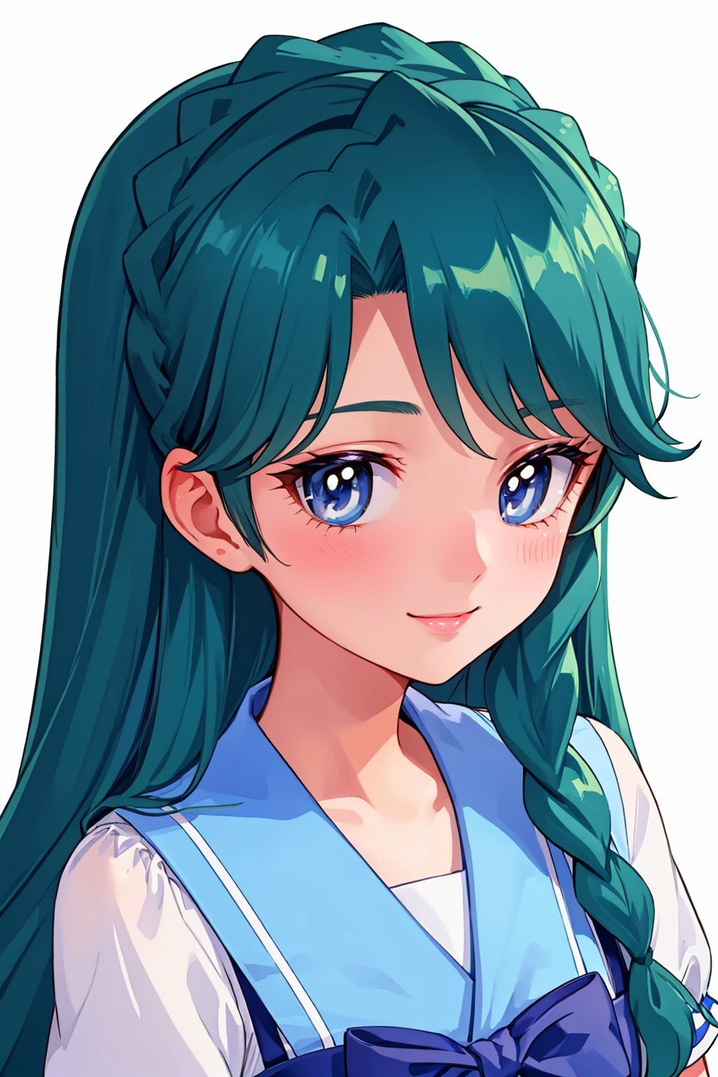 masterpiece,best quality, highly detailed, kaidou minami,1girl,solo,braid,smile,looking at viewer,blush,<lora:kaidou_minami:1>,simple background,white background