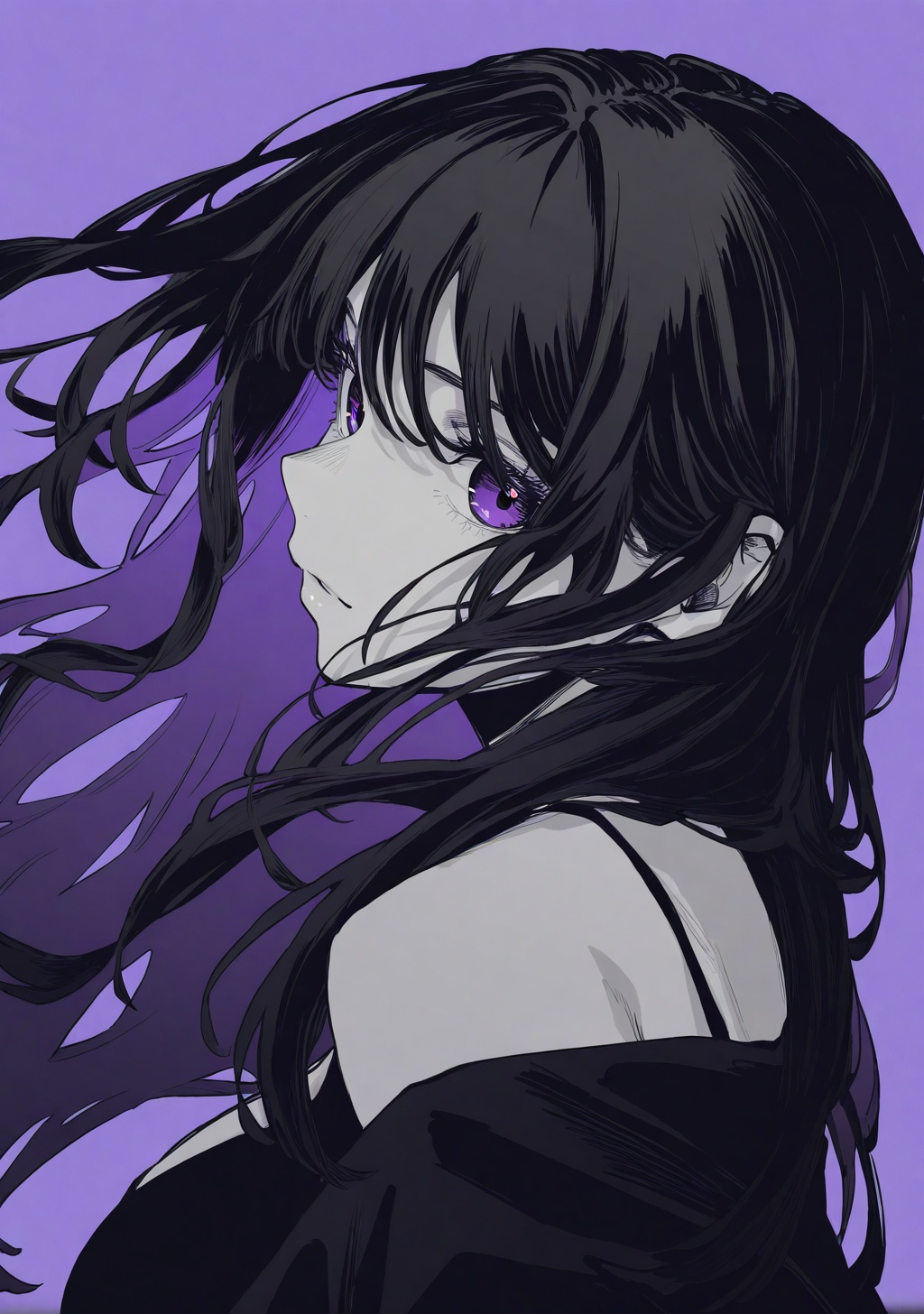 1girl,  purple theme,  spot color on Tensor.Art