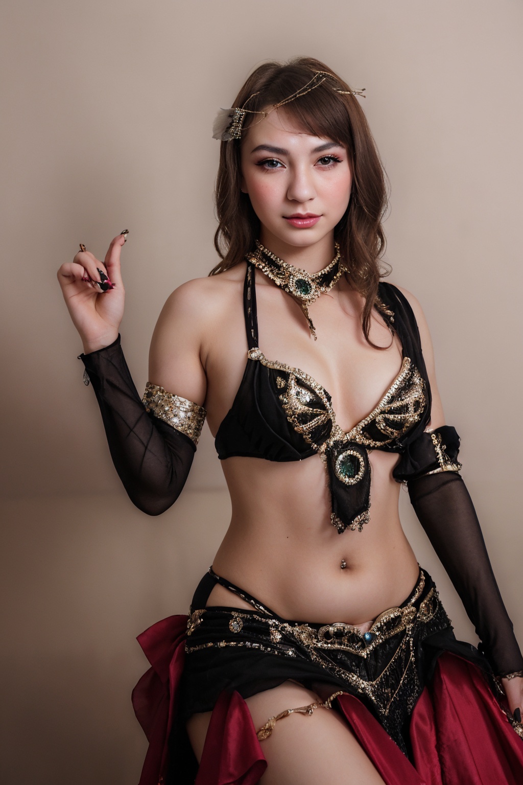 ((Glamour Portrait)),19 year old, woman, 1girl, solo, eye strain bellydancer,  <lora:bellydancer-v1.0:1>
