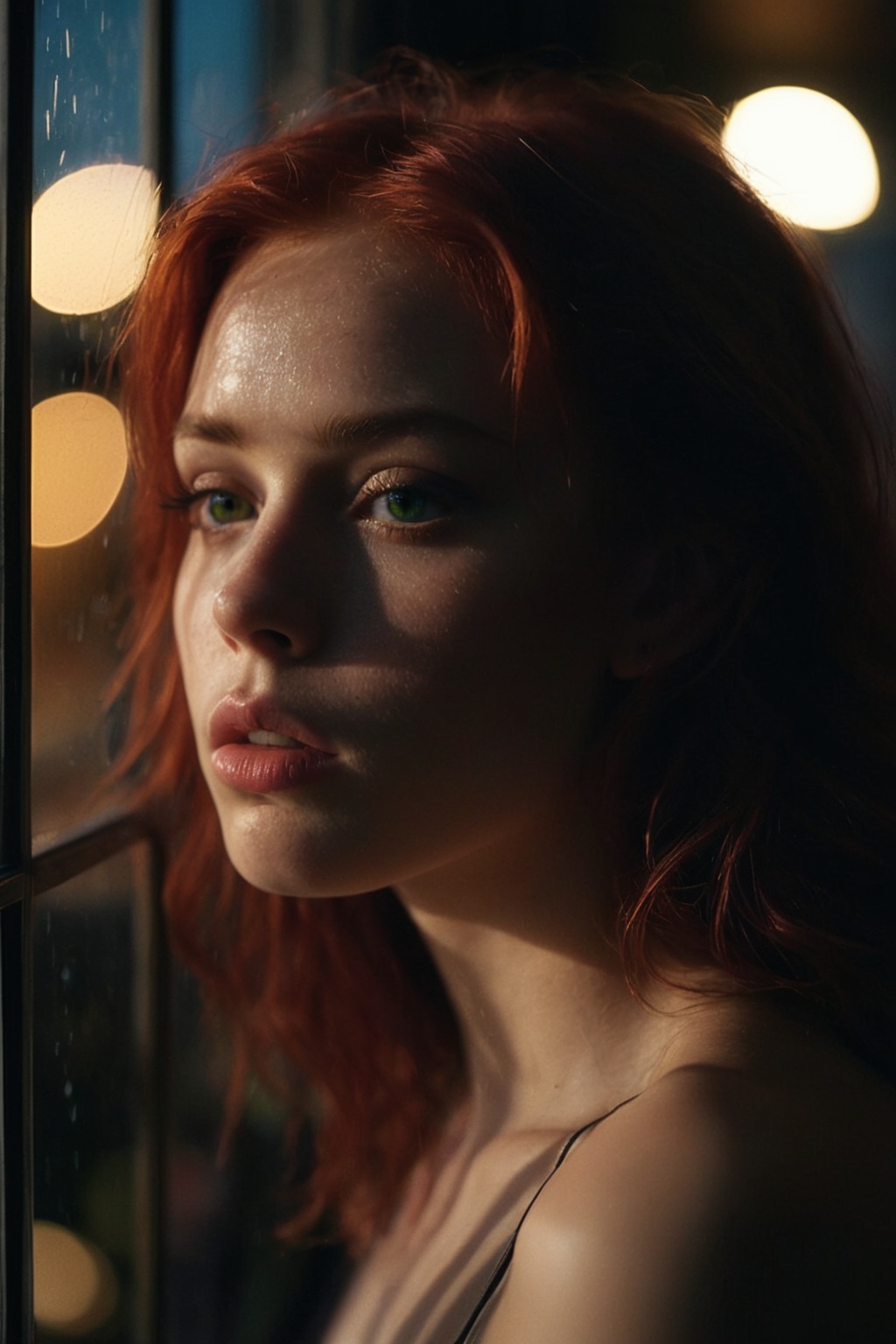 (1girl),  red hair,  low light on Tensor.Art