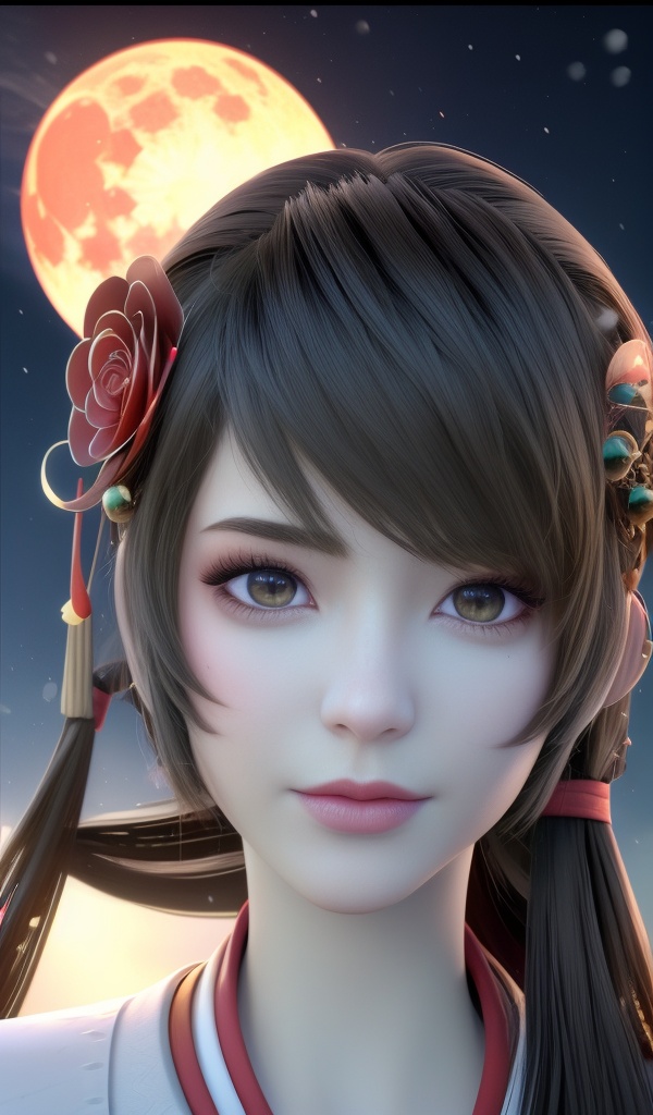 (,1girl, ,best quality, ),looking at viewer, <lora:386-DA-永生-红怡:0.8> ,, ,masterpiece, (( , )),, realistic,science fiction,mole, ultra realistic 8k cg, ,tamari \(flawless\),     ,outdoors, snow, snowing, snow on head, sun,sunset,sunlight,moonlight,full moon, red moon,  crescent moon,  crescent rose,  black rose,       (()), (),