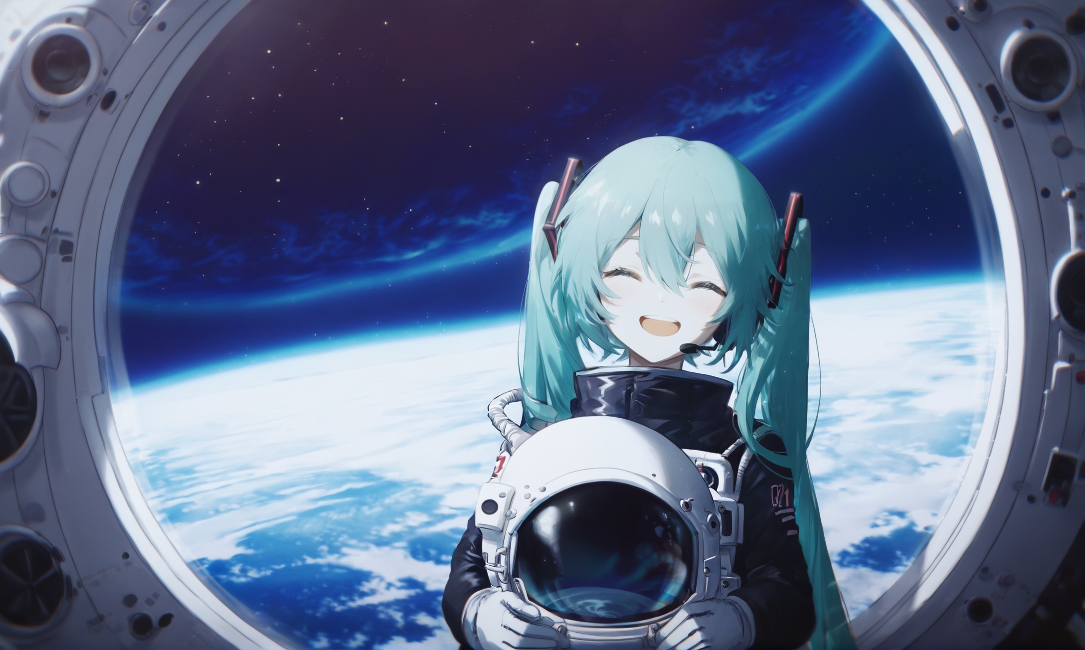 1girl,  hatsune miku,  helmet on Tensor.Art