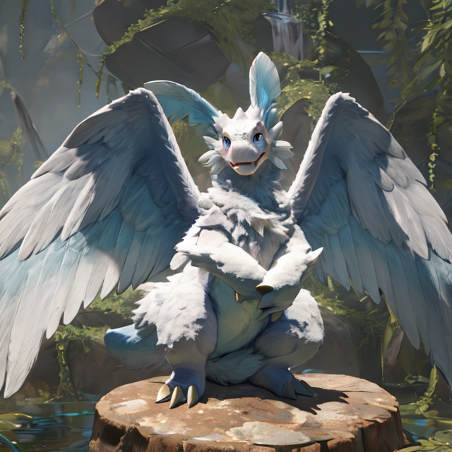 quivern,highres,absurdres,full body,female,realistic,fur,white wings,feathered wings,<lora:quivern:0.8>,fur,