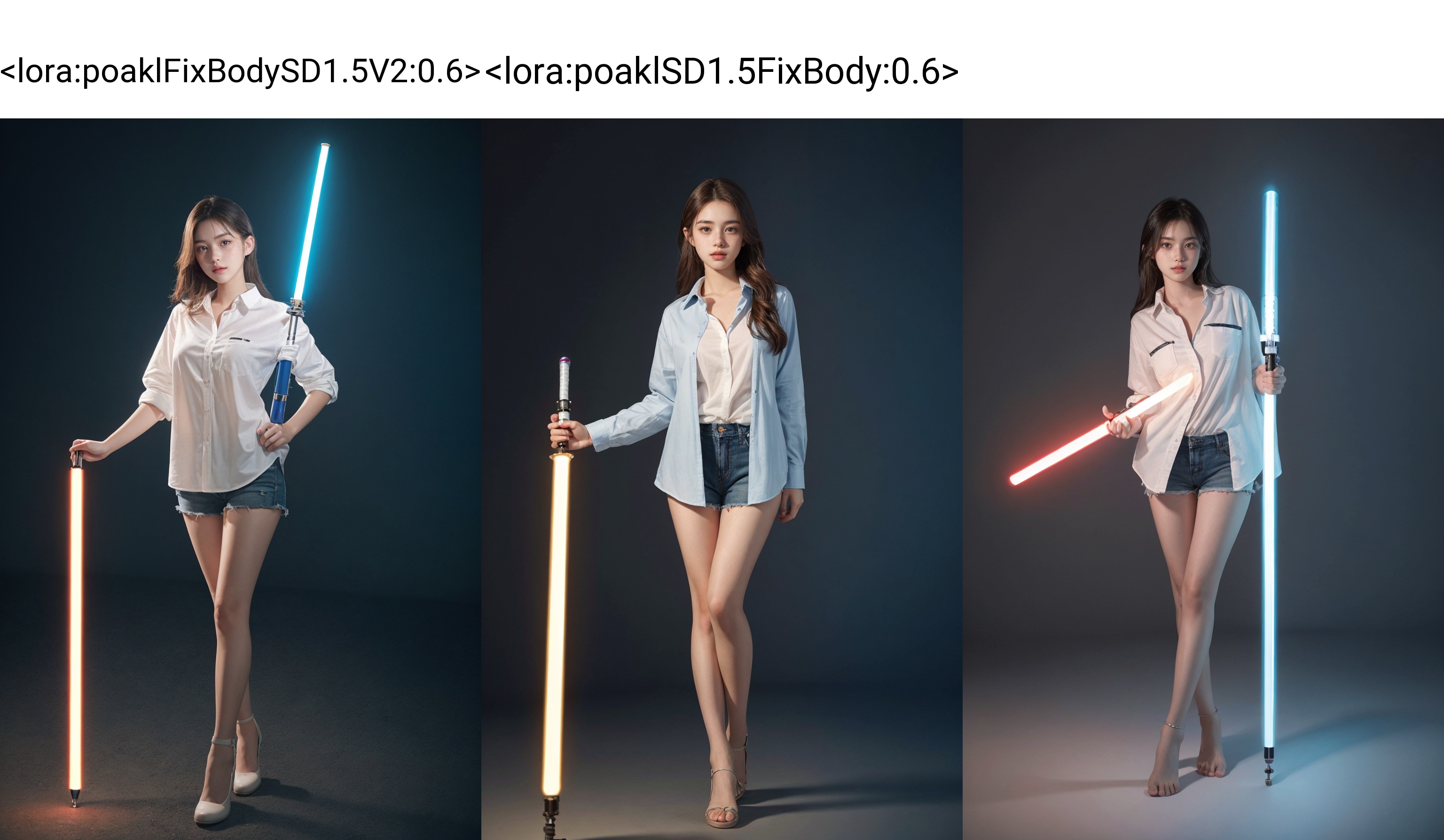 1girl,18 years old,cute face,full lips,holding one blue lightsabre,freckles,wearing shirt,beautiful,dslr,8k,4k,natural skin,High resolution,SFW,full body photo,high resolution image,((poakl)),<lora:poaklFixBodySD1.5V2:0.6>,