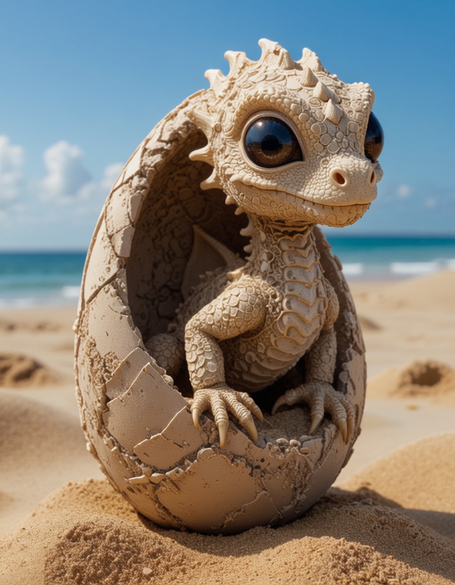 zhibi,  a joyful hatchling with big chibi eyes sitting inside its freshly cracked open ,  cute on Tensor.Art