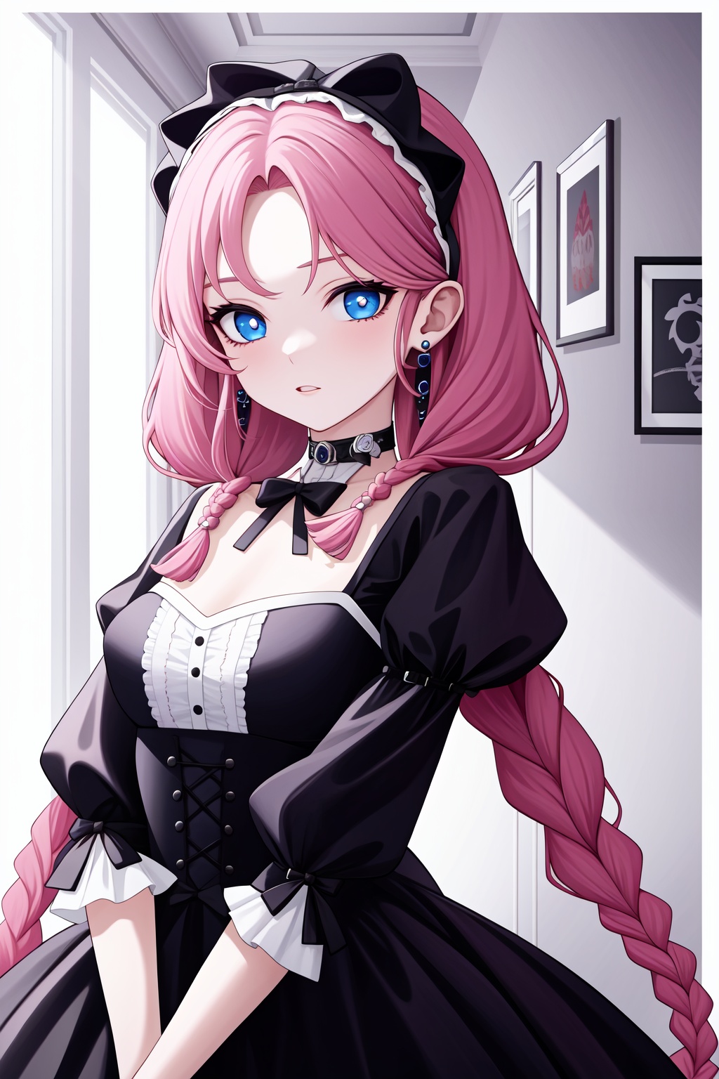 <lora:蓝毒-000008:1>,a girl named arklandu,arklandu,1girl,earrings,low twintails,twin braids,lolita fashion, gothic lolita,, (masterpiece,best quality,high quality:1.4),absurdres,