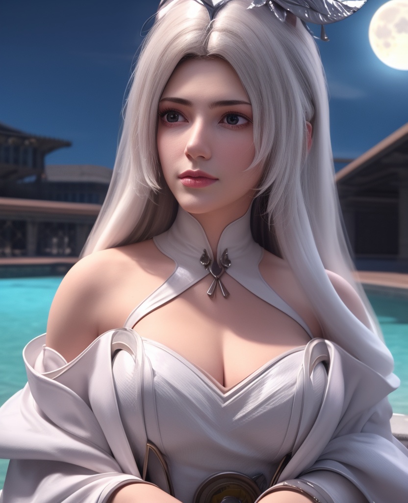 <lora:584-DA-星辰变-白灵:0.8>(,1girl, ,best quality, ),looking at viewer,masterpiece, (( , )),, realistic,science fiction,mole, ultra realistic 8k cg, full moon,  rose,(cleavage), (),