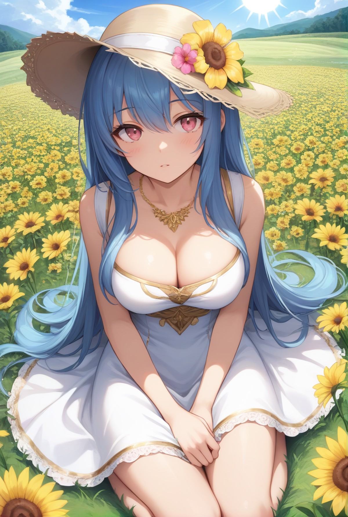 1girl,  sun flower,  blue hair on Tensor.Art