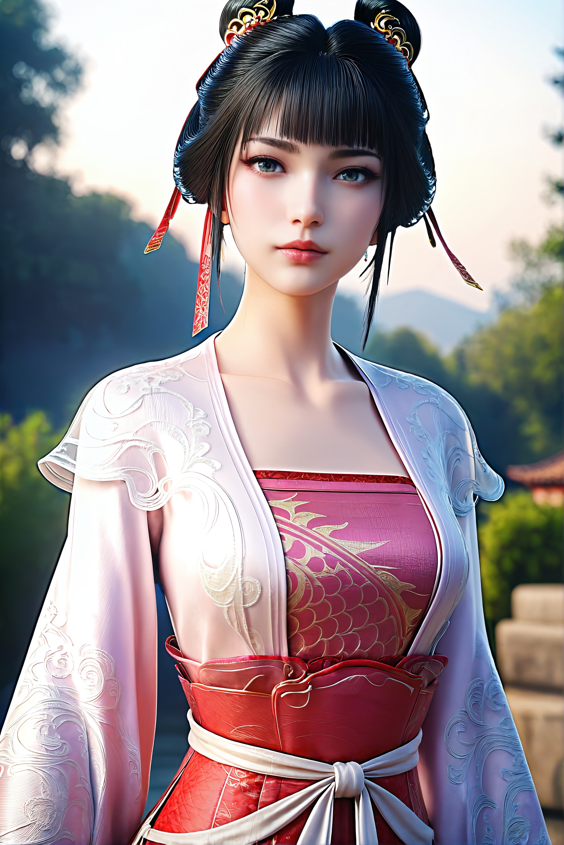 score_9,score_8_up,score_7_up,1girl,solo,3d,ultra-detailed,high resolution,perfect lighting,flawless skin,sharp focus,extremely detailed anatomy,Exquisite Craftsmanship,High-Resolution Beauty,Unparalleled Artistic Quality,masterpiece,best quality,official art,extremely detailed CG unity 8k wallpaper,<lora:稚圭-王朱:0.7>,expressive_clothes,impossible_clothes,multicolored_clothes,black hair,chinese clothes,hair bun,hair ornament,jewelry,lips,realistic,ribbon,sash,sidelocks,bishoujo,