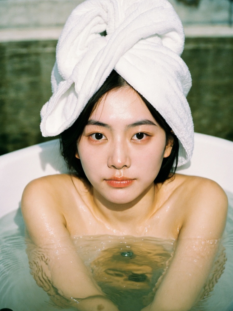 best quality, woman bath tub, close-set eyes, scanned photo, cute chinese girl, facial mark, without makeup, bukkake, effect, towel head, 30 years old, angel face,best quality,masterpiece,