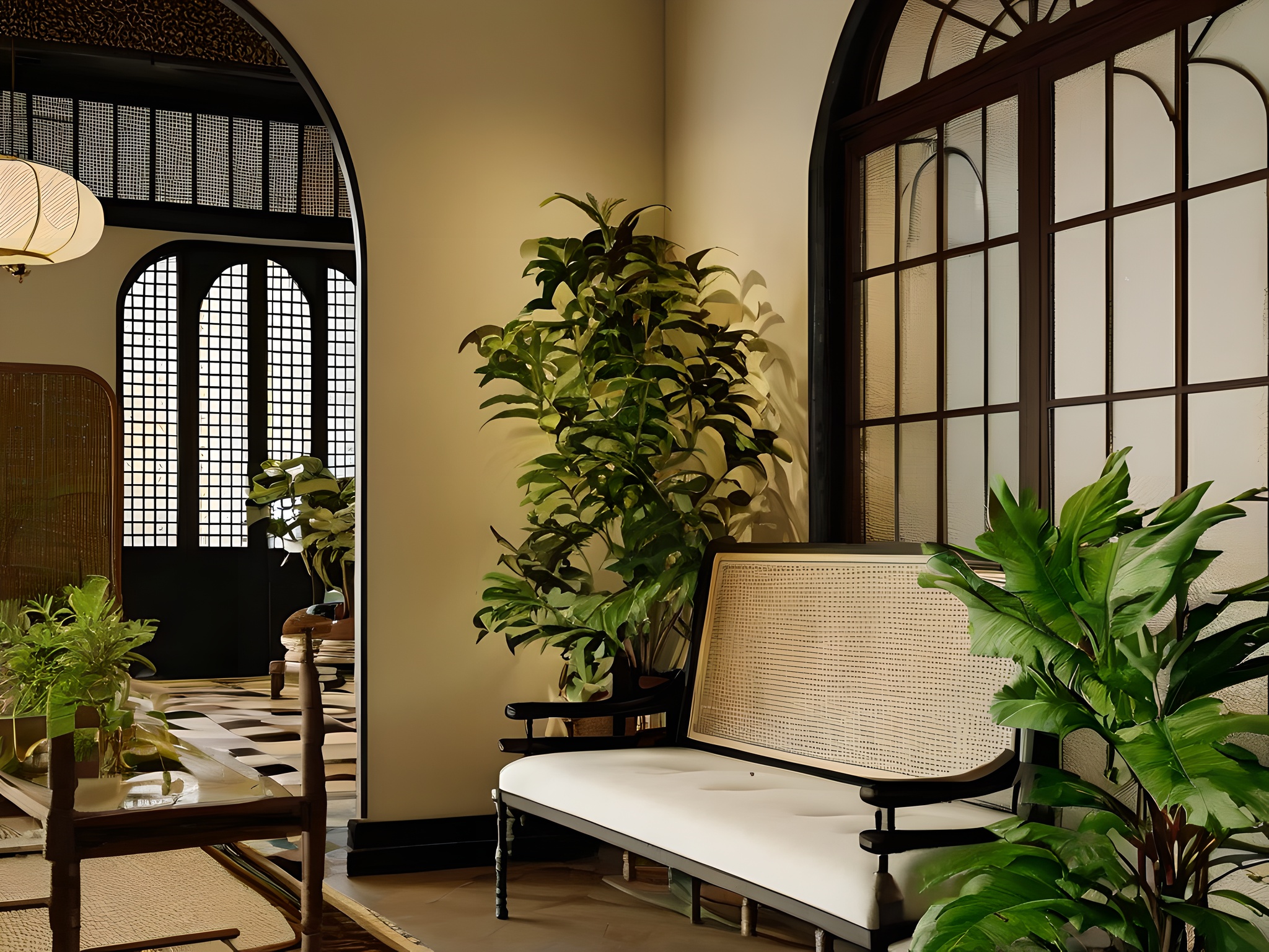 nanyang,fugu,no humans,chair,indoors,table,lamp,window,plant,8K,masterpiece,reality,<lora:nanyang XL1.0-000004:1>,