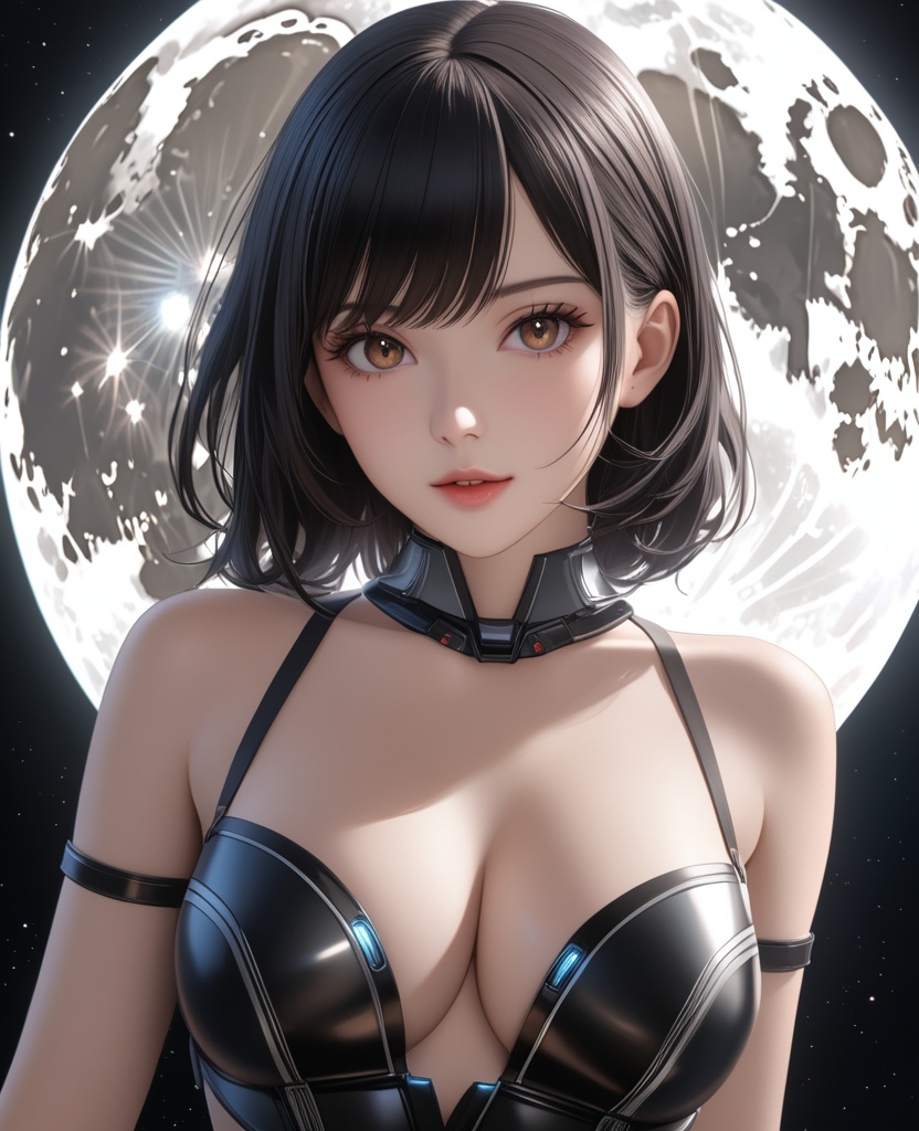 (,1girl, ,best quality, ),looking at viewer,masterpiece, (( , )),, realistic,science fiction,mole, ultra realistic 8k cg, full moon, (cleavage), (),