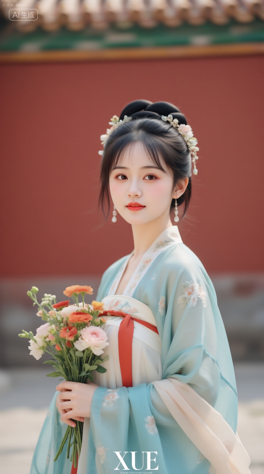 meinvzi,XUE,完美身材比例优越,, 背景是故宫的红墙,女子身穿宋代服装,手捧鲜花,close-up,柔和光影,青色照片,, Negative prompt: ng_deepnegative_v1_75t,(badhandv4:1.2),EasyNegative,(worst quality:2),,nsfw, Steps: 25, Sampler: Euler, CFG scale: 3.5, Seed: 3933436694, Size: 928x1664, Model hash: 98763a1277, Model: Qwen-Image_1.0.safetensors, Denoising strength: 0, RNG: CPU, Lora 1: QWEN- 脸模 日式清新, Lora Hash 1: d1983bd859, Lora Weight 1: 0.56, Lora 2: 亚洲美女子-qwen, Lora Hash 2: e7ed80e4f5, Lora Weight 2: 0.92, vae_name: automatic