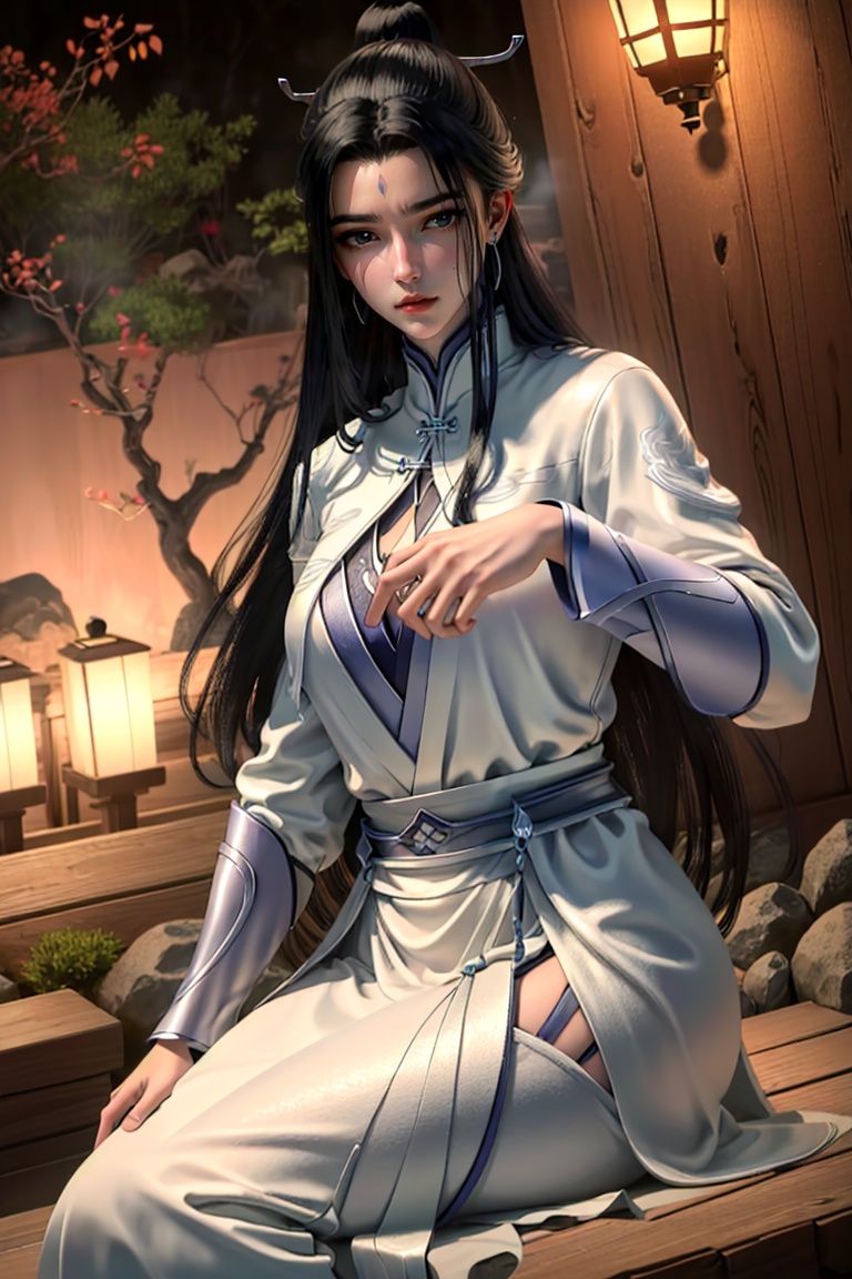 (8k, RAW photo, best quality, masterpiece:1.2),(realistic, photo-realistic:1.3), ultra-detailed, extremely detailed cg 8k wallpaper,(crystalstexture  skin:1.2), (extremely delicate and beautiful), (perfect hands, perfect anatomy:1.2),1girl, solo, jewelry, forehead mark, facial mark, earrings,chinese clothes, dress, long sleeves, white dress,(onsen), wet, dutch angle, sitting, (cowboy shot:1.2),<lora:LuXueQi_v1.1:0.85>