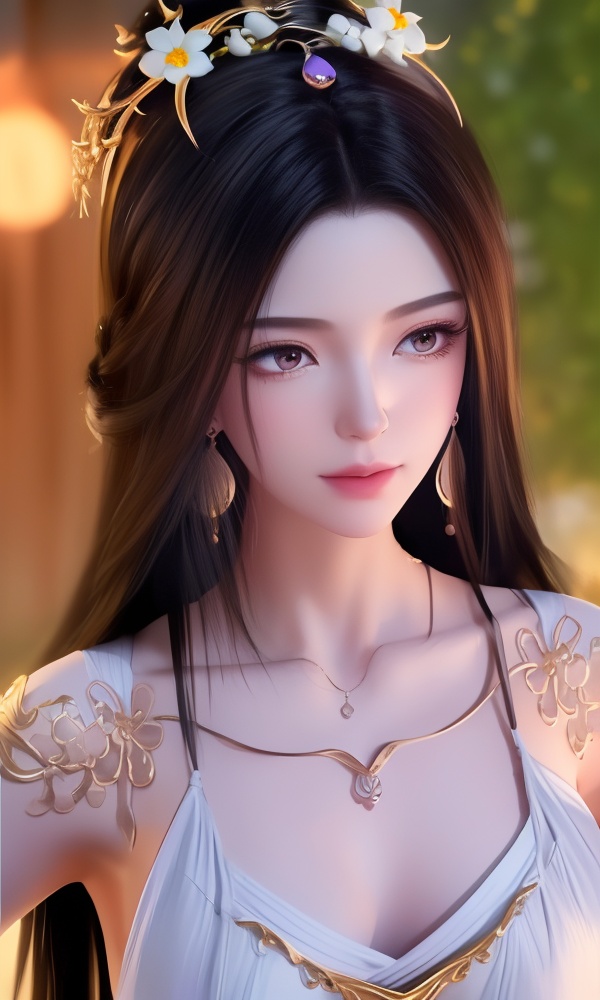 (,1girl, ,best quality, ),looking at viewer, <lora:395-DA-凡人修仙传-紫灵:0.8> ,ultra detailed background,ultra detailed background,ultra realistic 8k cg,, ,masterpiece, (( , )),, ,tamari \(flawless\),     ,  orange blossoms,  (()), (), ,, , jewelry, necklace, solo, , , , hair_ornament, , earrings,large breasts,,  , ,
