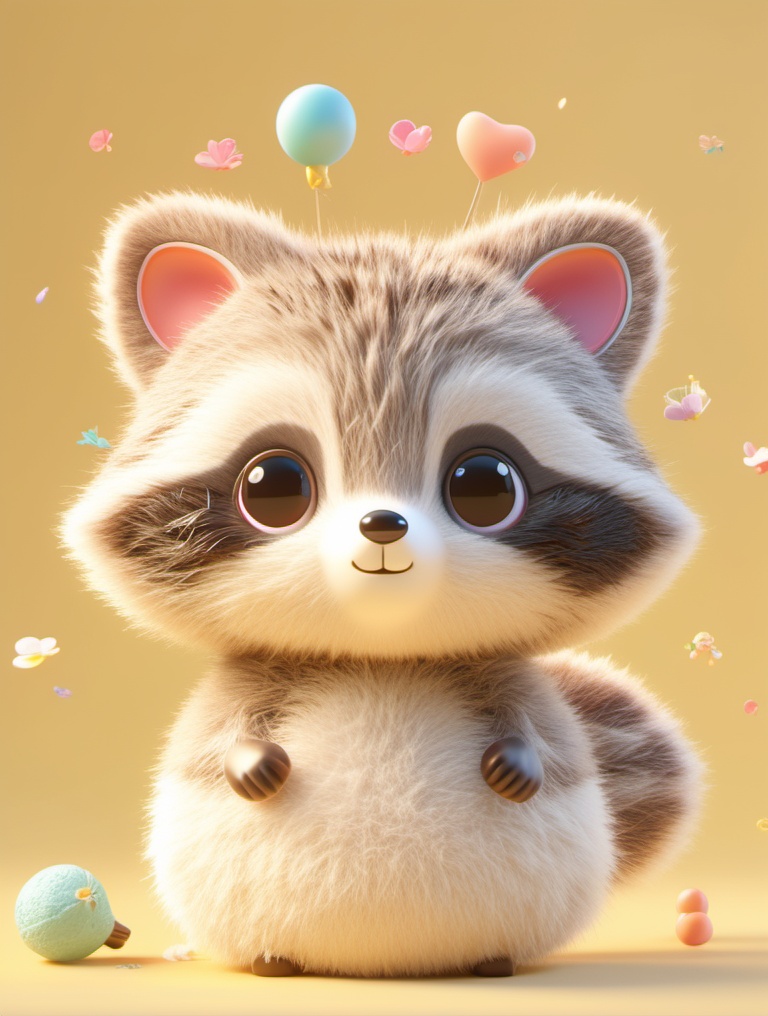 yapi,3D rendering,a cut raccoon,short villi,flush toy style,high detail,ultra high quality,
